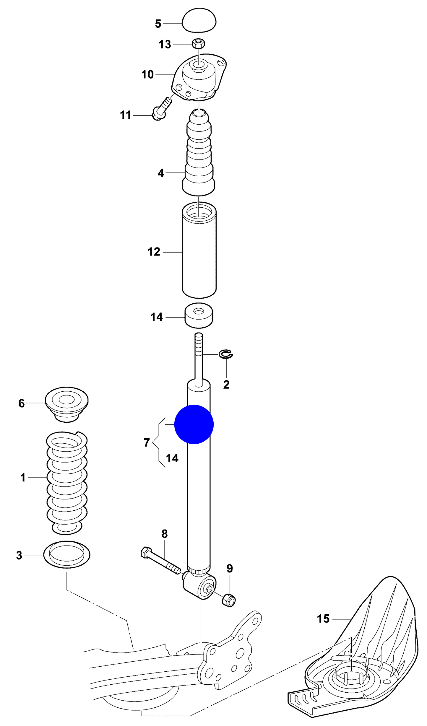 109424 Rear GAS Shockabsorber STD Susp. excluding Sports & HD. PR:1JP,PR:UA1