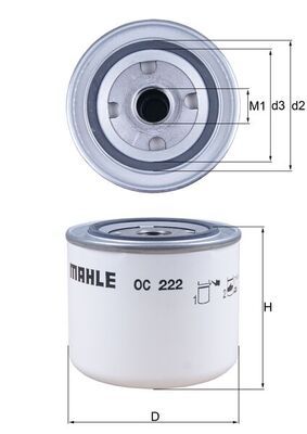 OC222 Mahle Oil Filter Volvo 3467632 / Vauxhall 93156562