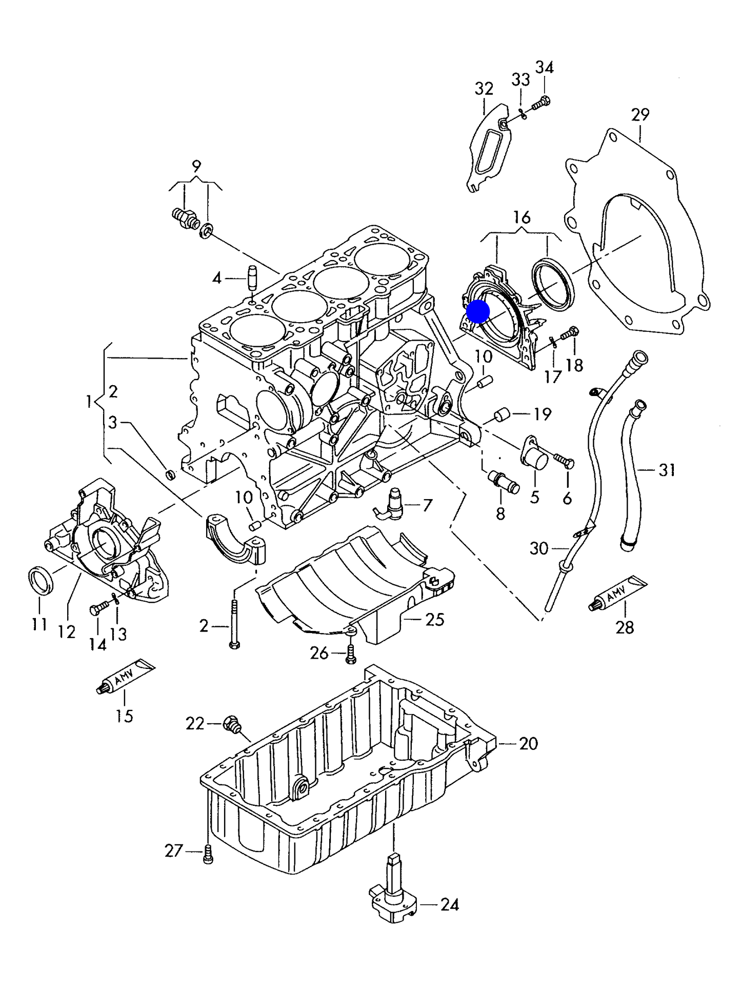 109613 Elring Rear crankshaft oil seal & flange Incl T5 1.9 AXC,AXB