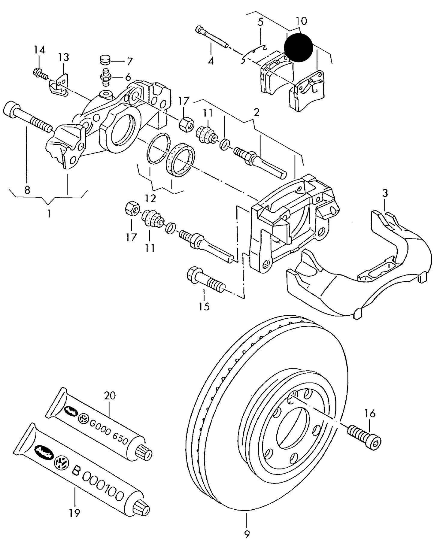 104091 Front Brake Pad Set w/o sensors T4 15" PR-1LE 96>99 Lucas/Vented