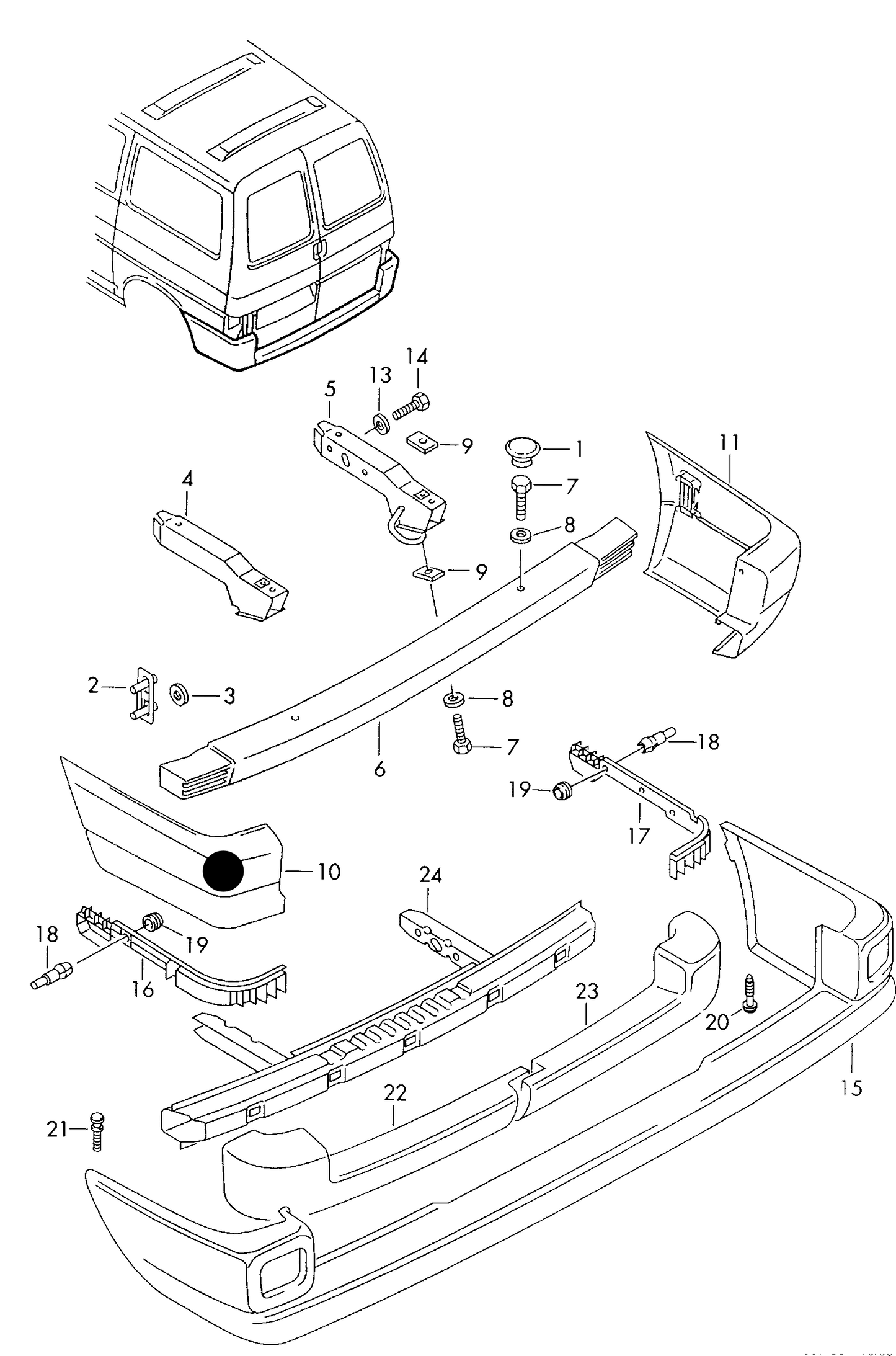 104095 Rear Bumper End Cap-Left T4 91>96 w/o Fog lamps