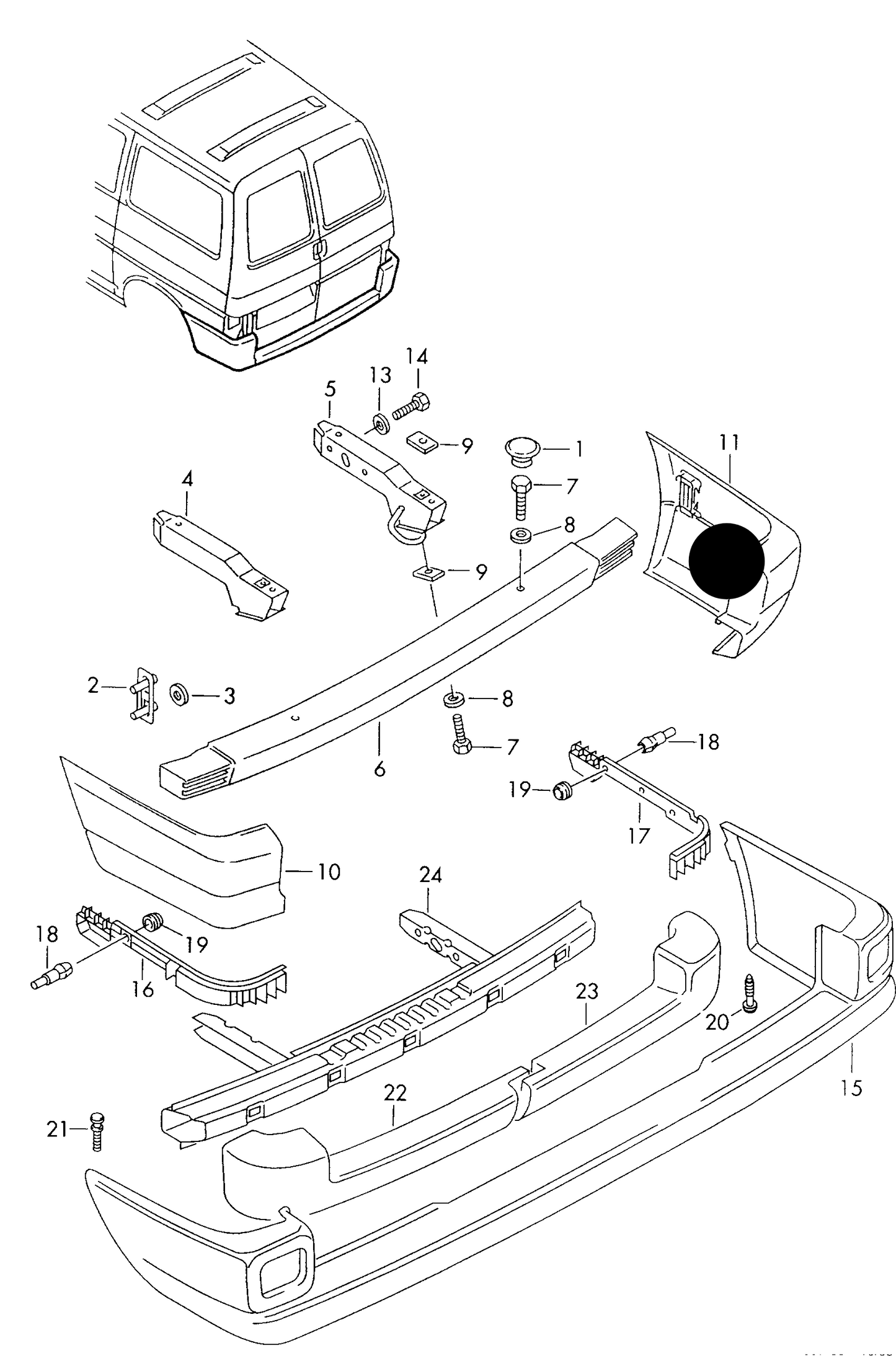 104096 Rear Bumper End Cap-Right T4 91>96 w/o Fog lamps
