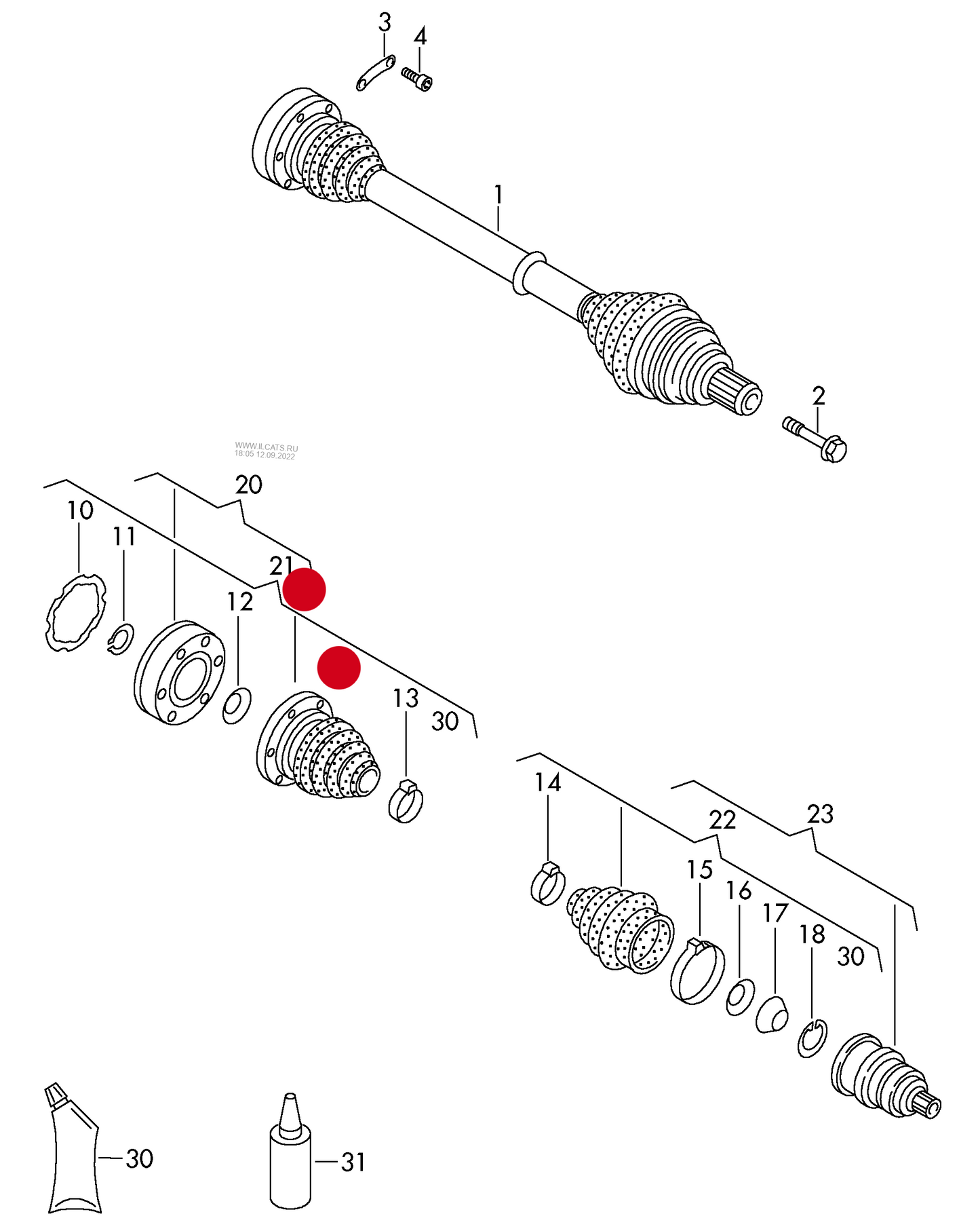 111781 Inner joint protective boot with assembly items and grease left inner