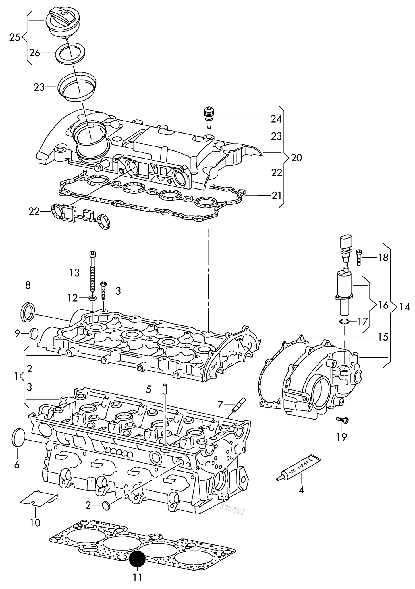 111944 ELRING cylinder head gasket 4-cylinder+ CDLC,CDLF 2.0 ltr.