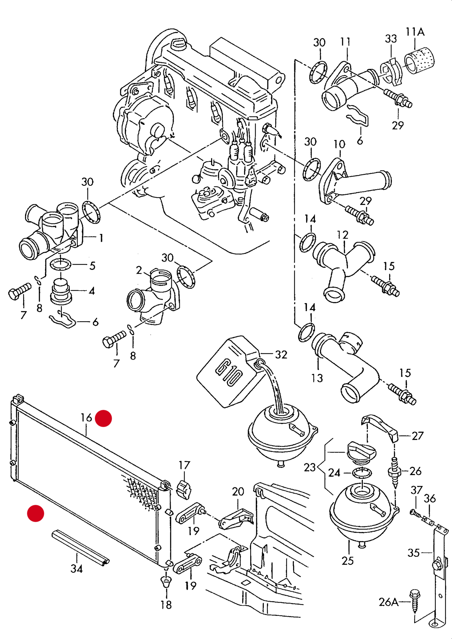 (16) 131064 Radiator-720mm T4 PR-ACO 'SHORT NOSE' 2001>6/2003 ONLY