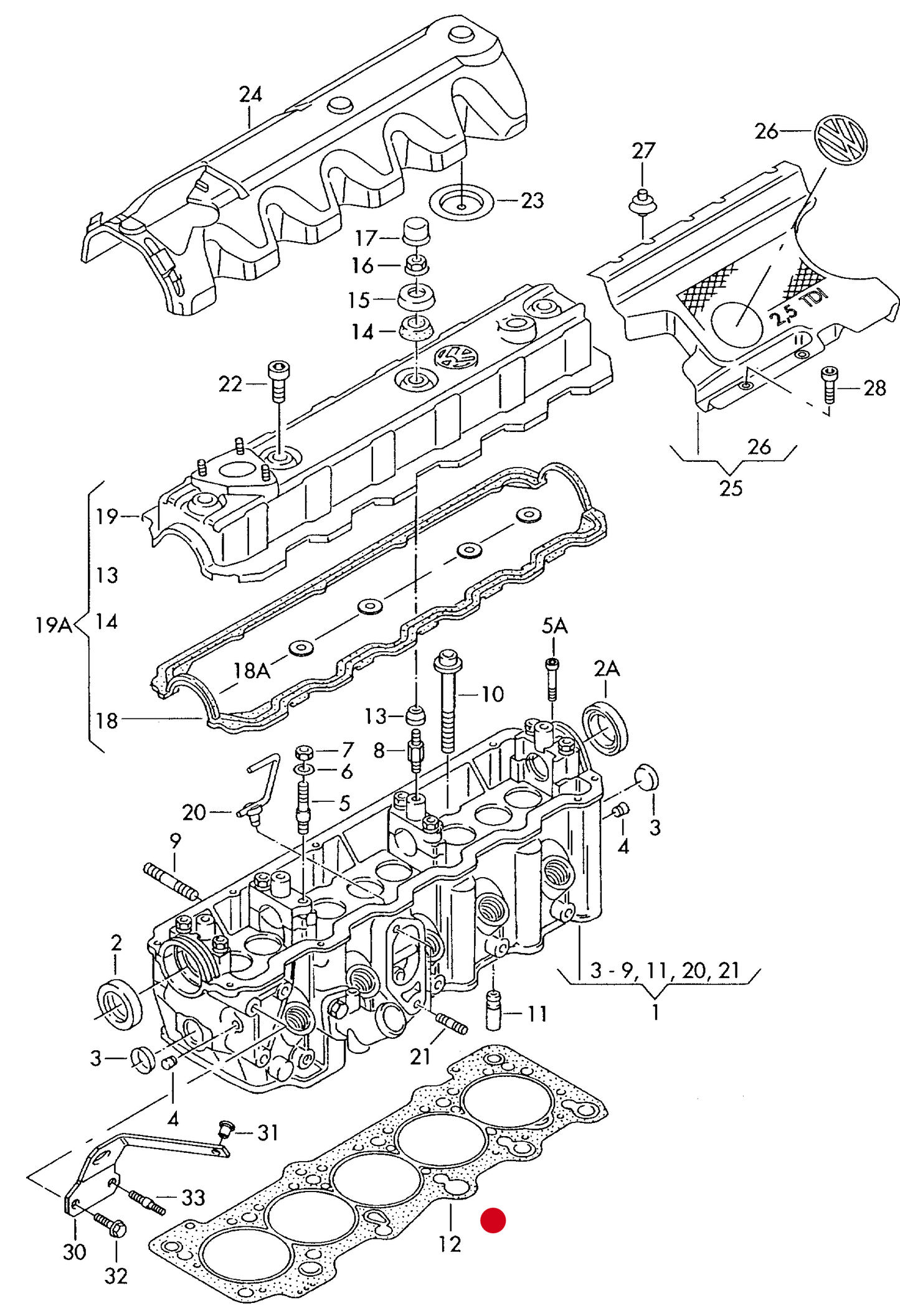 1-632121 Cylinder head Gasket 2.4D AAB 2NOTCH/HOLES