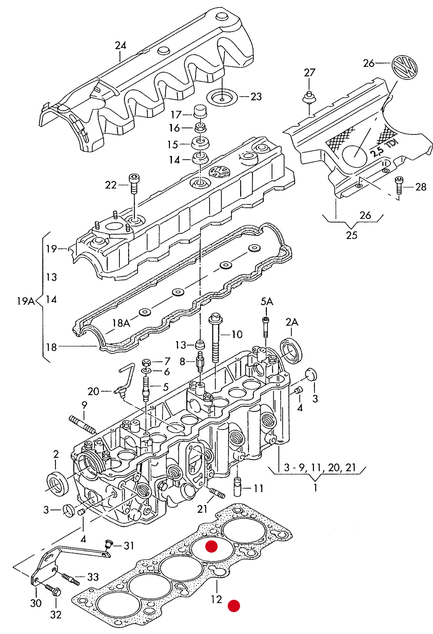101565 Cylinder head gasket 2.4D 3NOTCH/HOLES