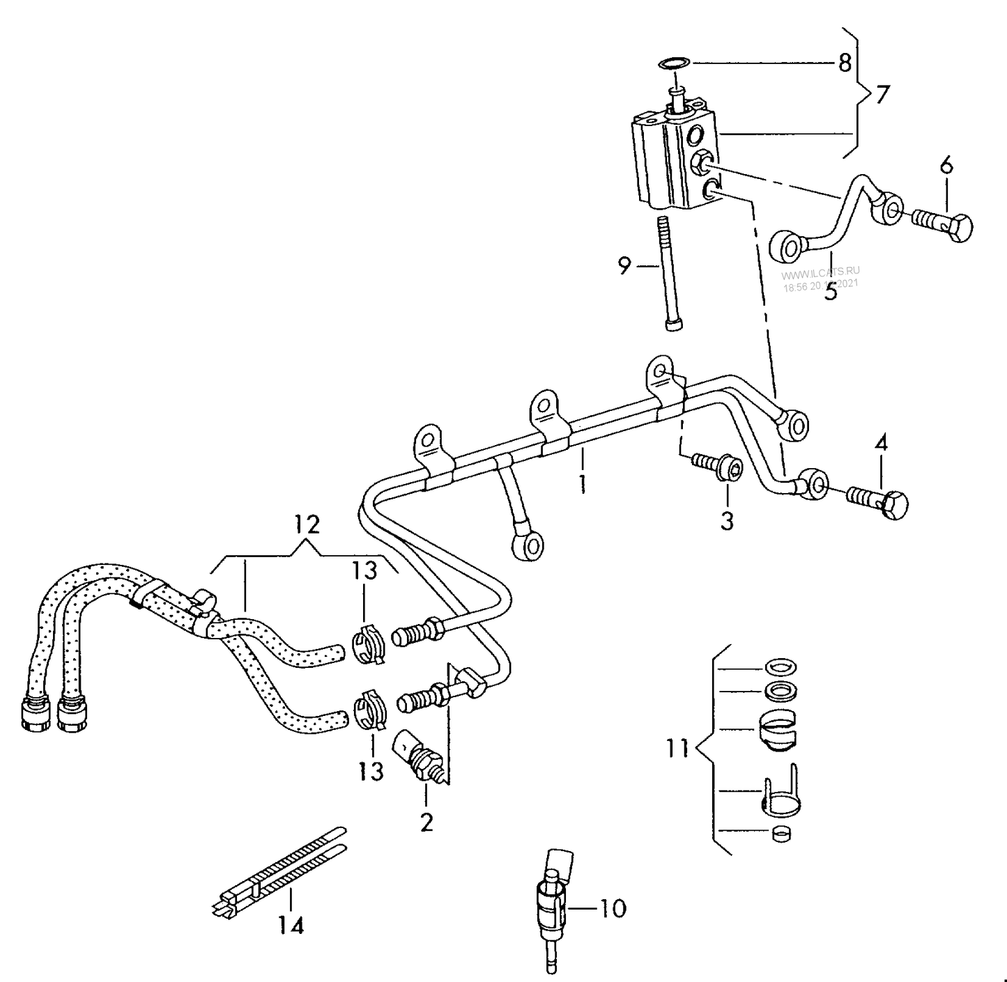 133-055 Golf MK5 fuel rail fuel pump 4-cylinder+ AXW,BLX,BLY, BLR 2.0 ltr.