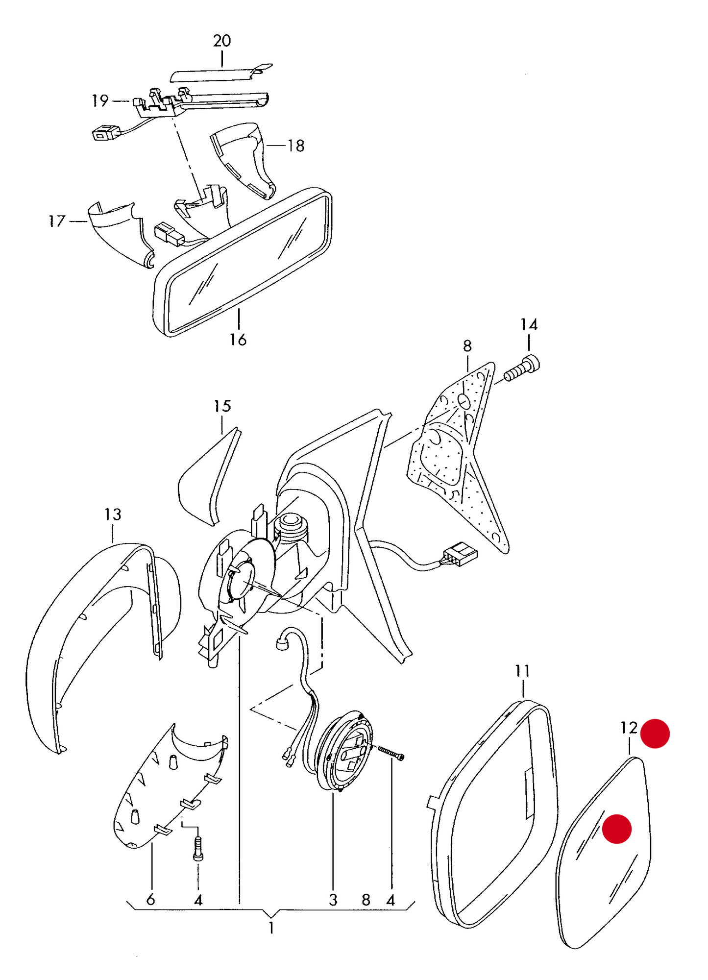 MG6314R1 Door Mirror Glass-Right T5 03>10/Caddy 04>10 STD/HEATED