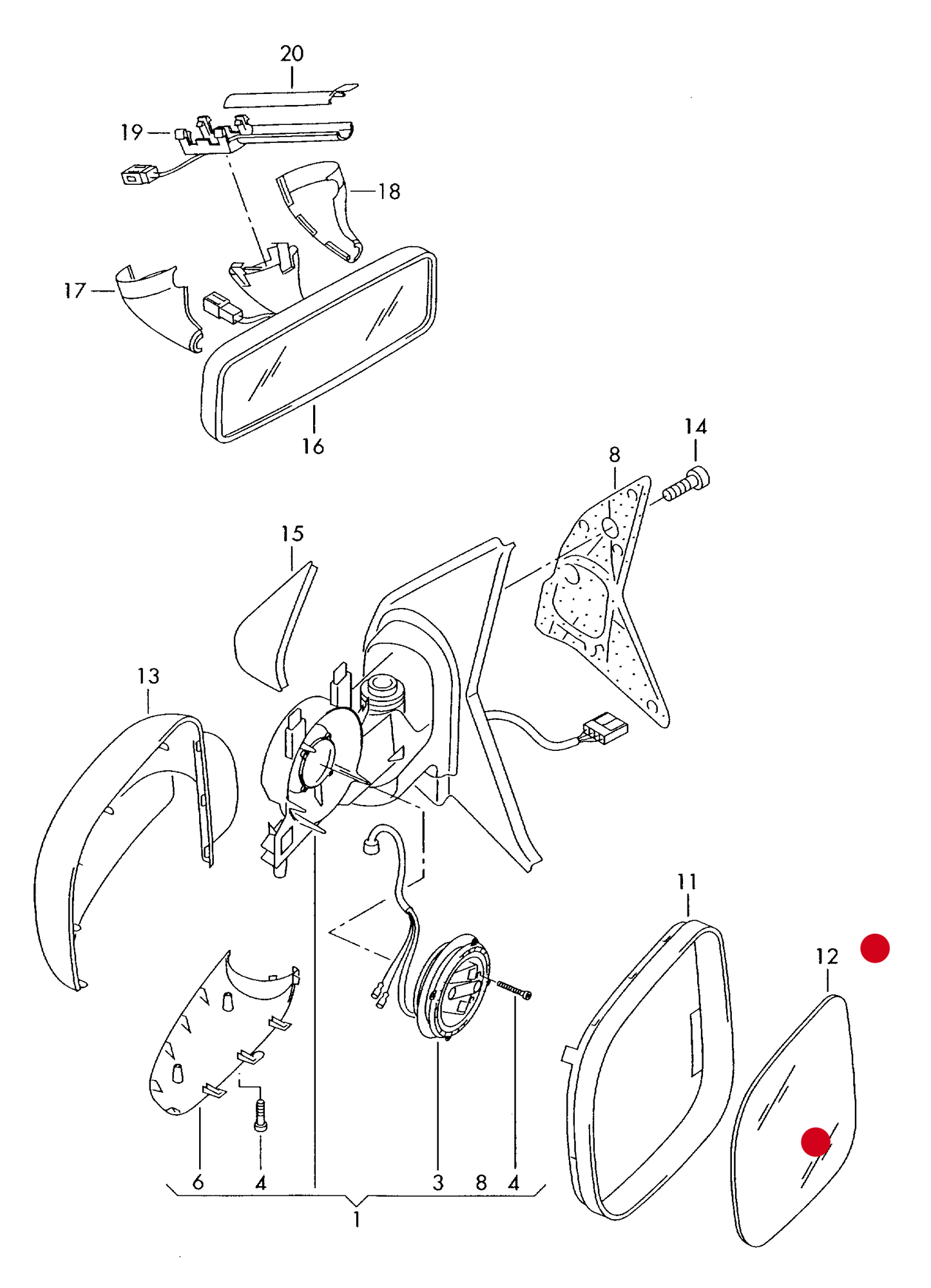 MG6310R Manual Door Mirror Glass Offside (Right) VW T5 2003-2010 (Flat Glass) PR-5RV,6XA