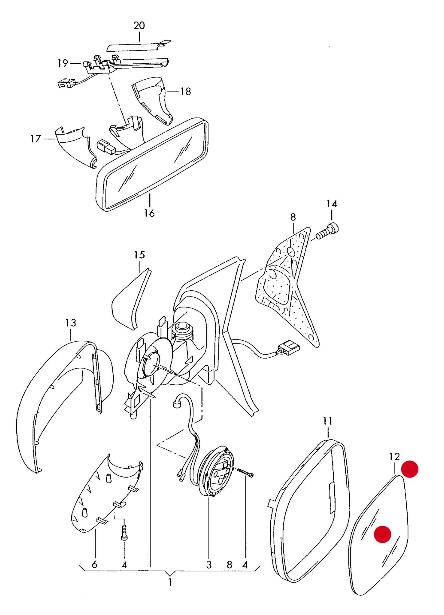 MG6314R Electric/Heated Door Mirror Glass Offside (Right) VW T5 2003-2010 (Flat) PR-5RK,6XN/ 6XP