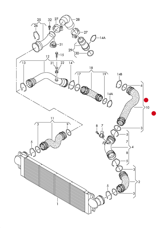 (10) 114460 Intercooler Pressure hose exhaust recirculation valve T5 AXD,AXE,BLJ L/H