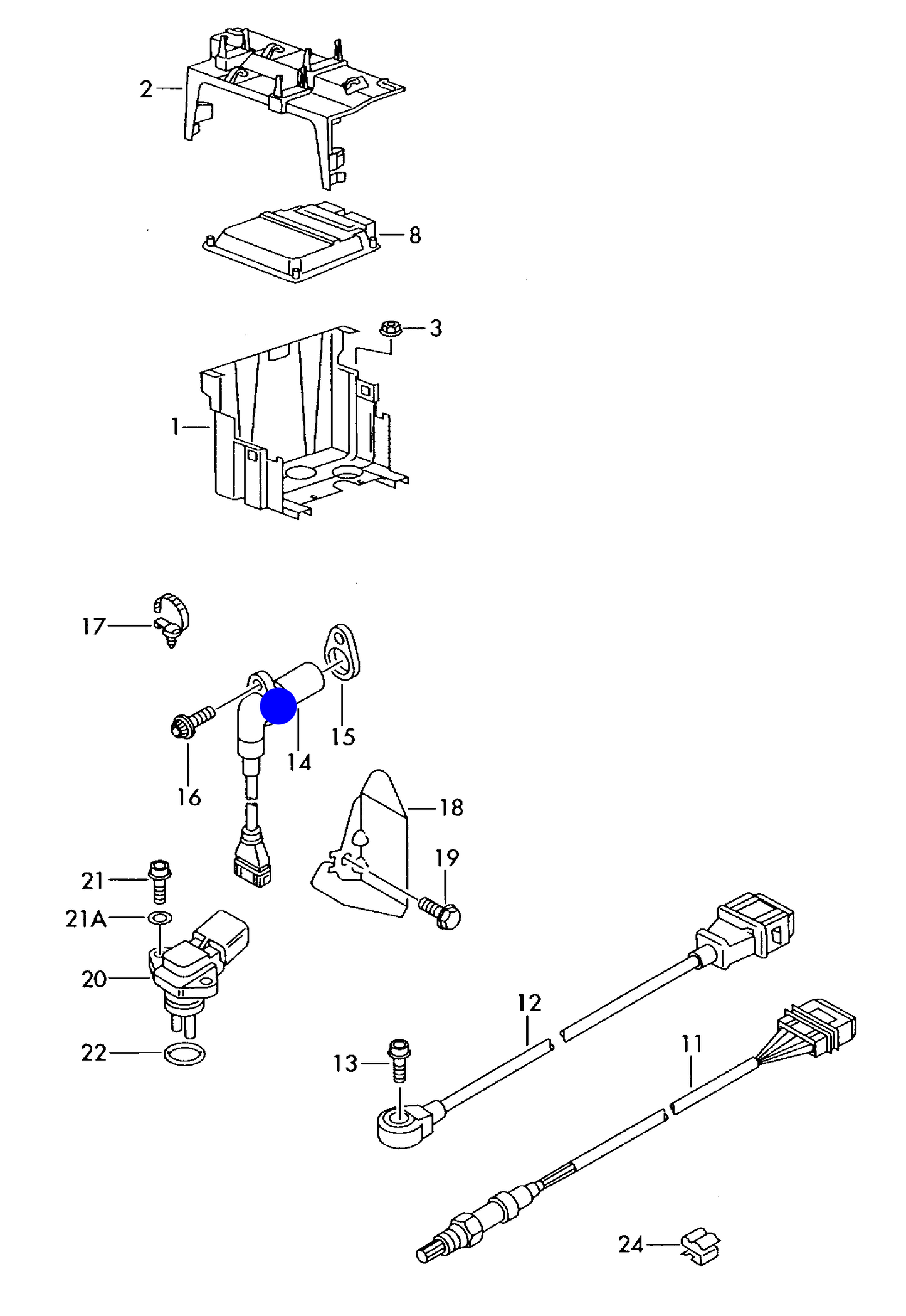 110896 Crankshaft Sensor with o-ring 530mm 3-pin T5 1.9 AXB,AXC