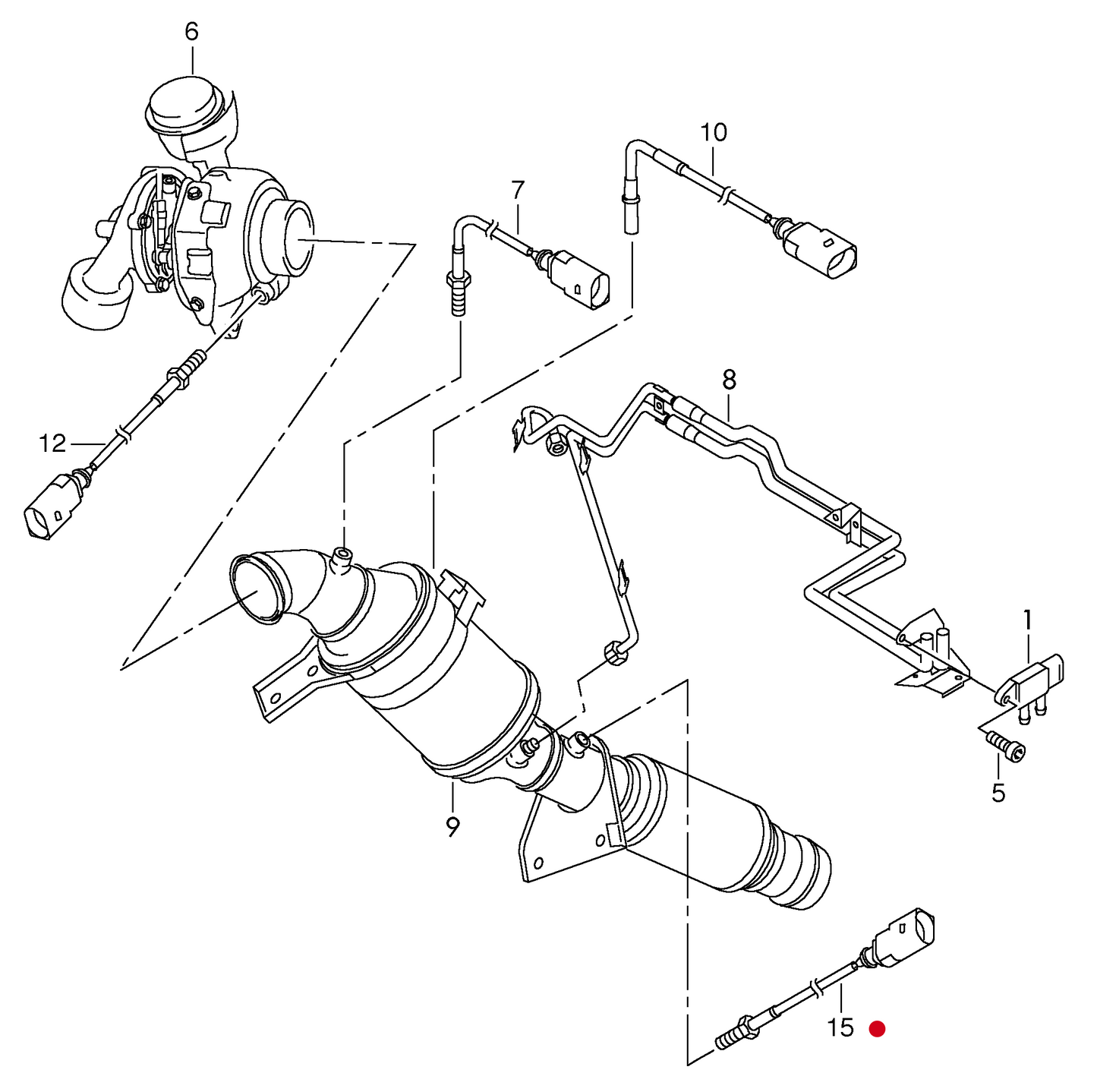 (15) 117547 Exhaust gas temperature sender (after diesel particul.filter) 'Orange' T5/T6 2010>2017