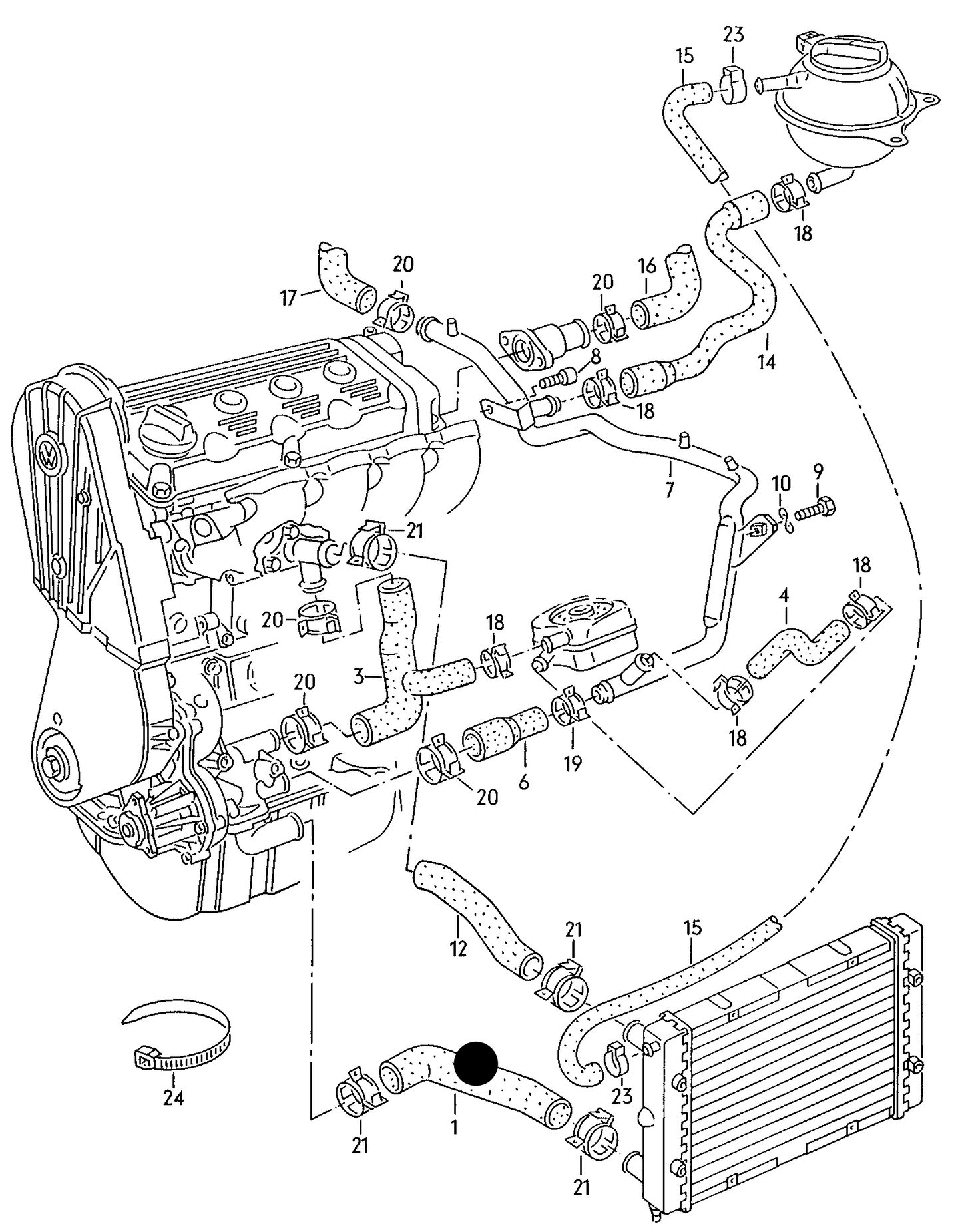 102713 Lower Radiator Hose Golf mk2 1.05/1.3 >85