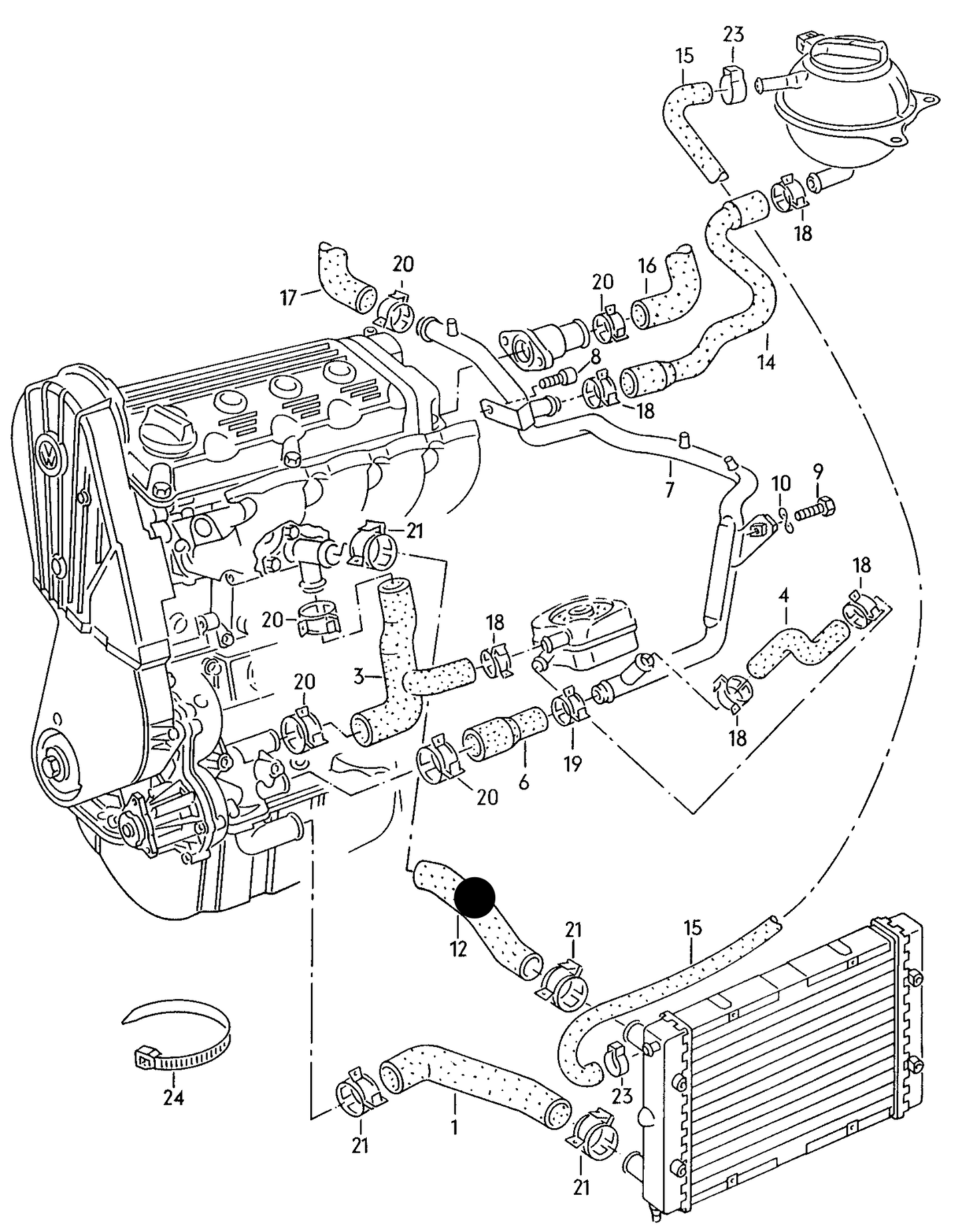 102719 Upper Radiator Hose Golf mk2 1.6