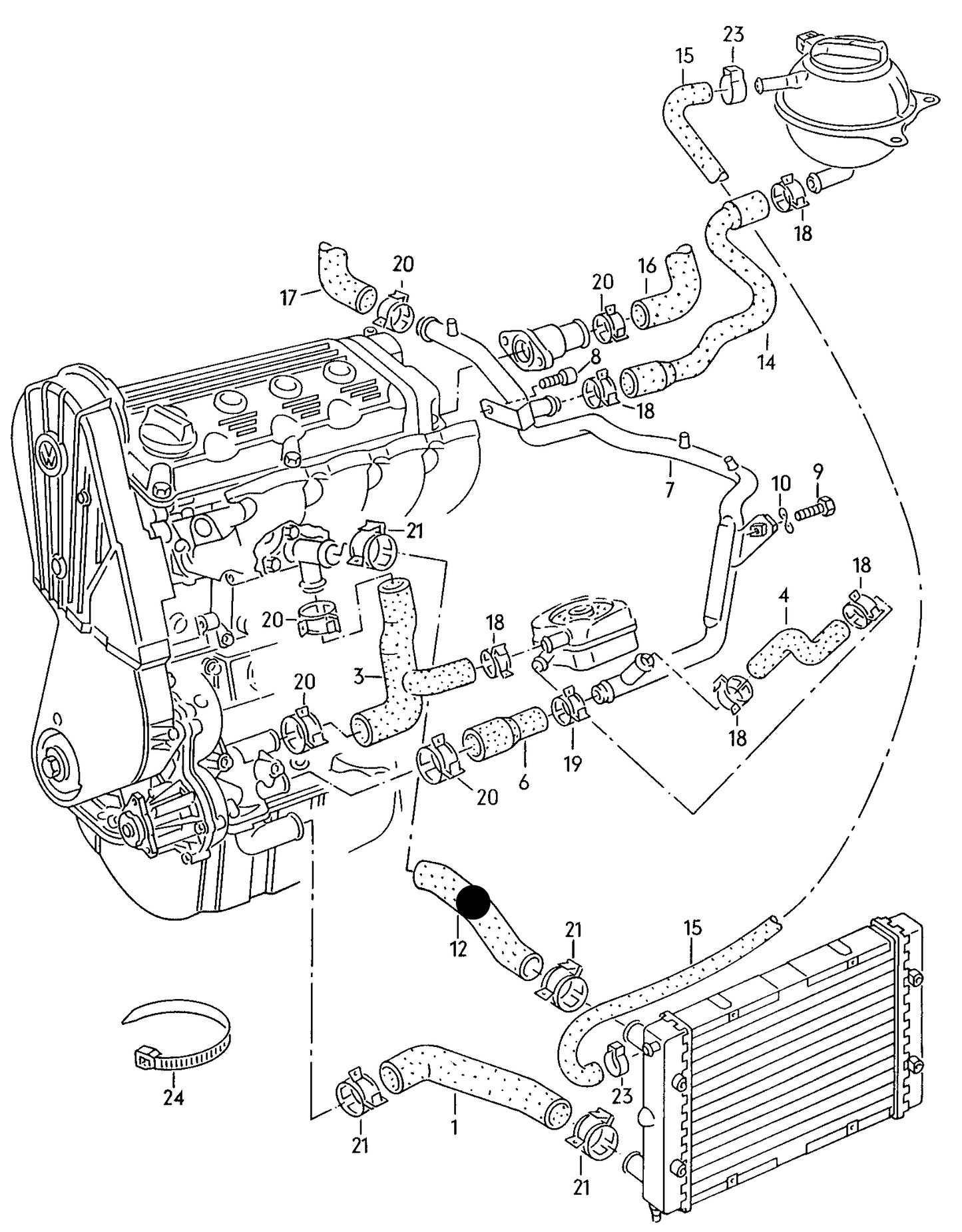 102718 Upper Radiator Hose Golf mk2 1.05/1.3 >7/85