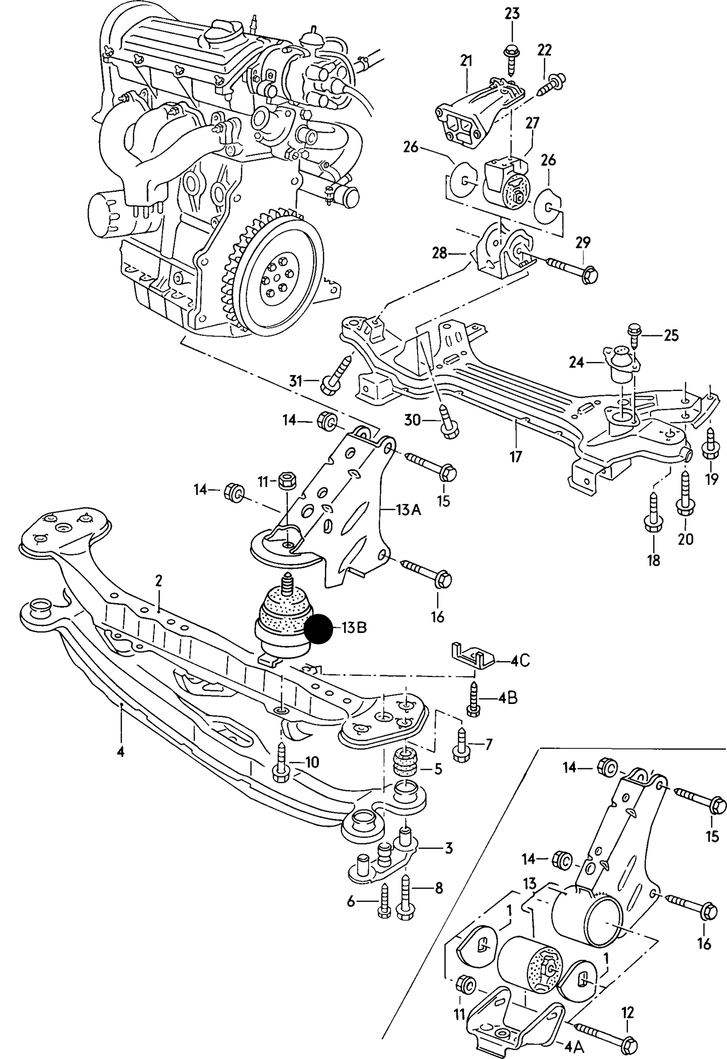 103455 Front Engine Mount 16v or G60 1989>