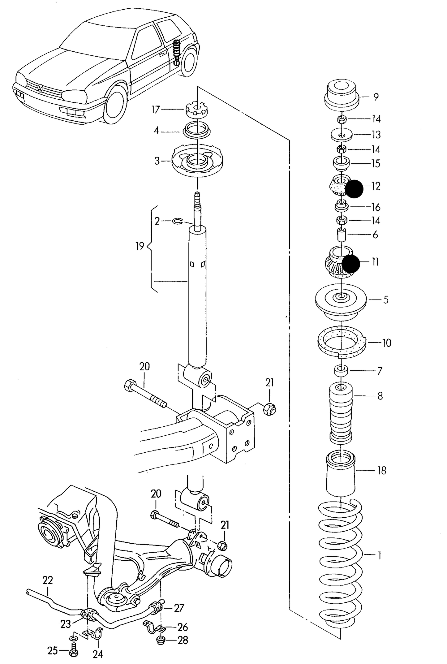 102828KP1 Rear Top Mount Rubbers Upper & Lower 'Both sides'