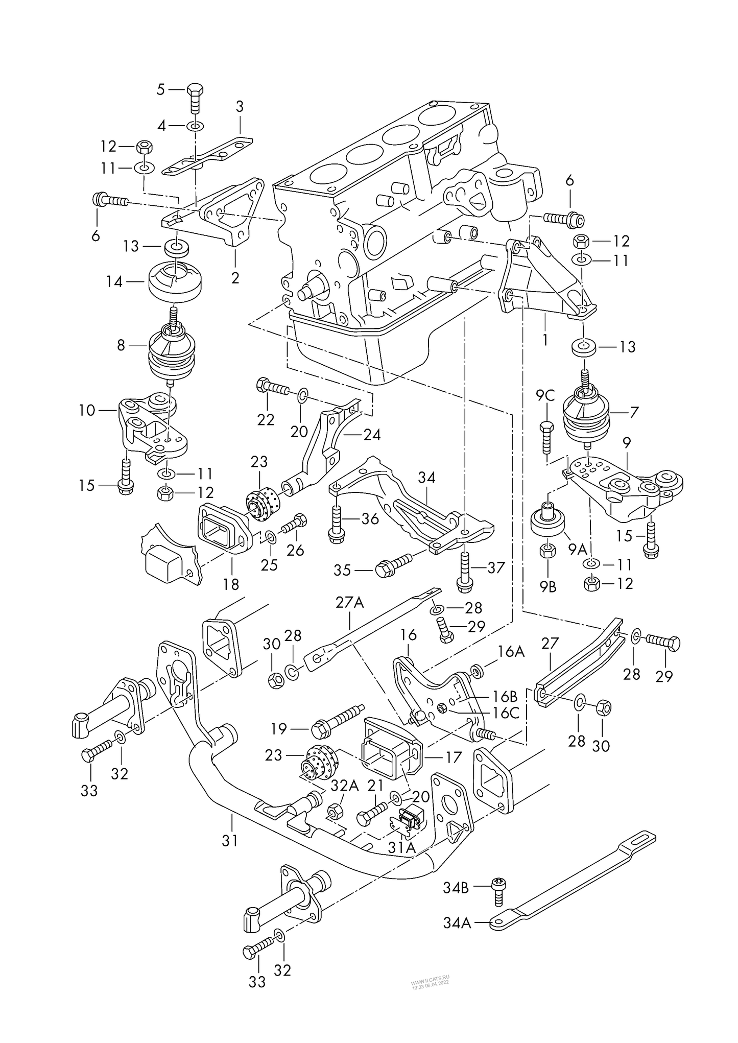 199-021 Passat 3B securing parts for engine 4-cylinder+ ALZ,AWT,AZM, AWM,ALT, diesel eng.+ AVB,AVF,AWX
