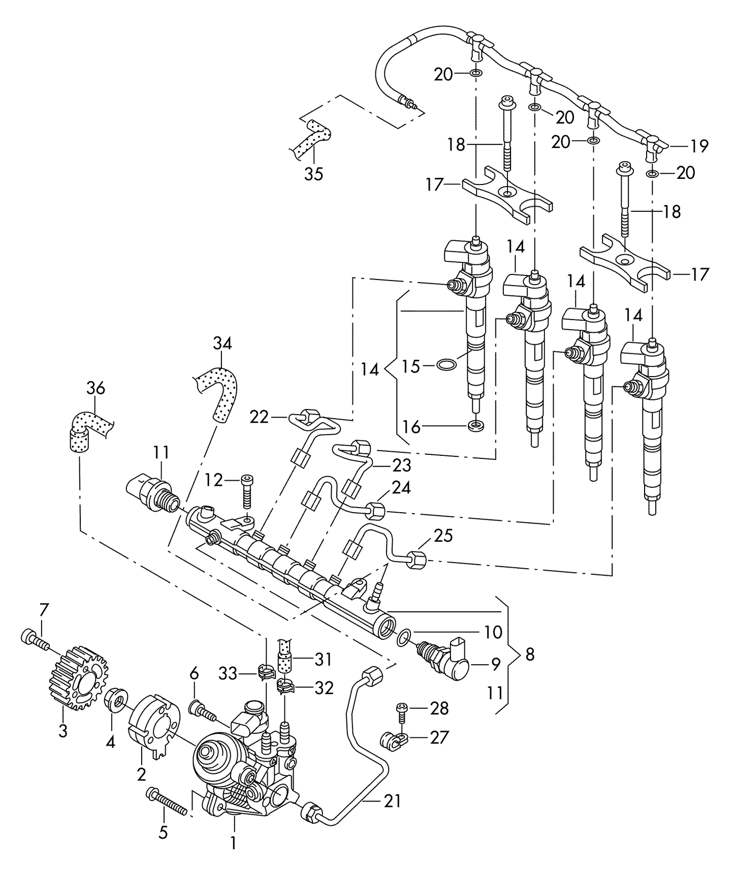 118578 Fuel return pipe & clips Diesel Common Rail