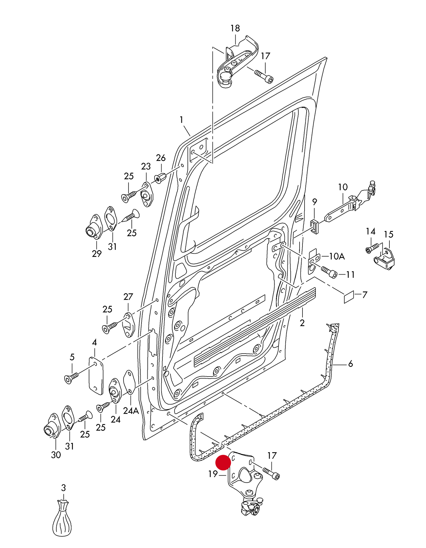 115394 Left Lower Roller guide for sliding door (Older version) PR-5Q2