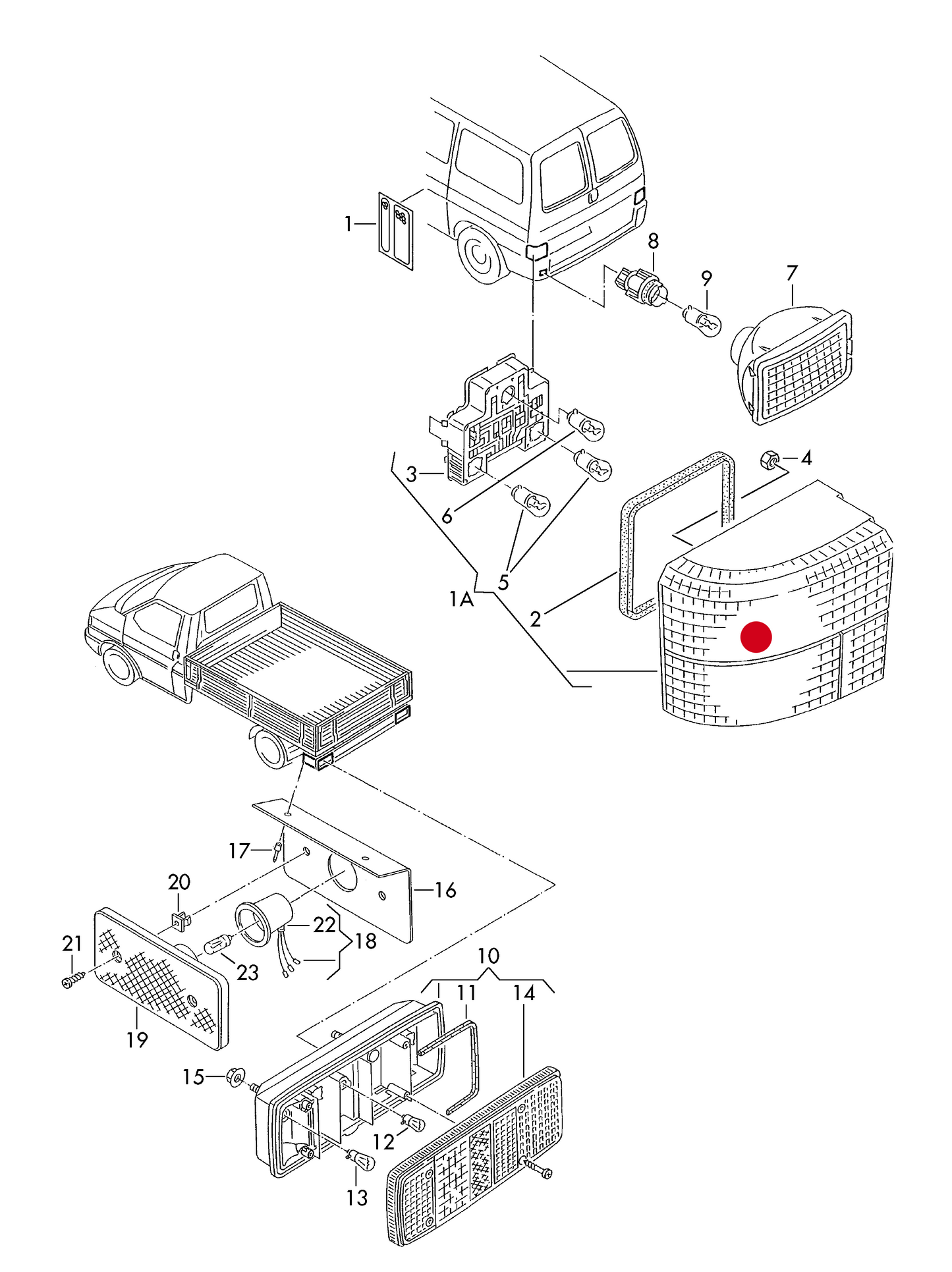 LL9086 Depo Tail Lamp Cluster Offside (Right) VW T4 1990–2003 w/o Bulb Holder