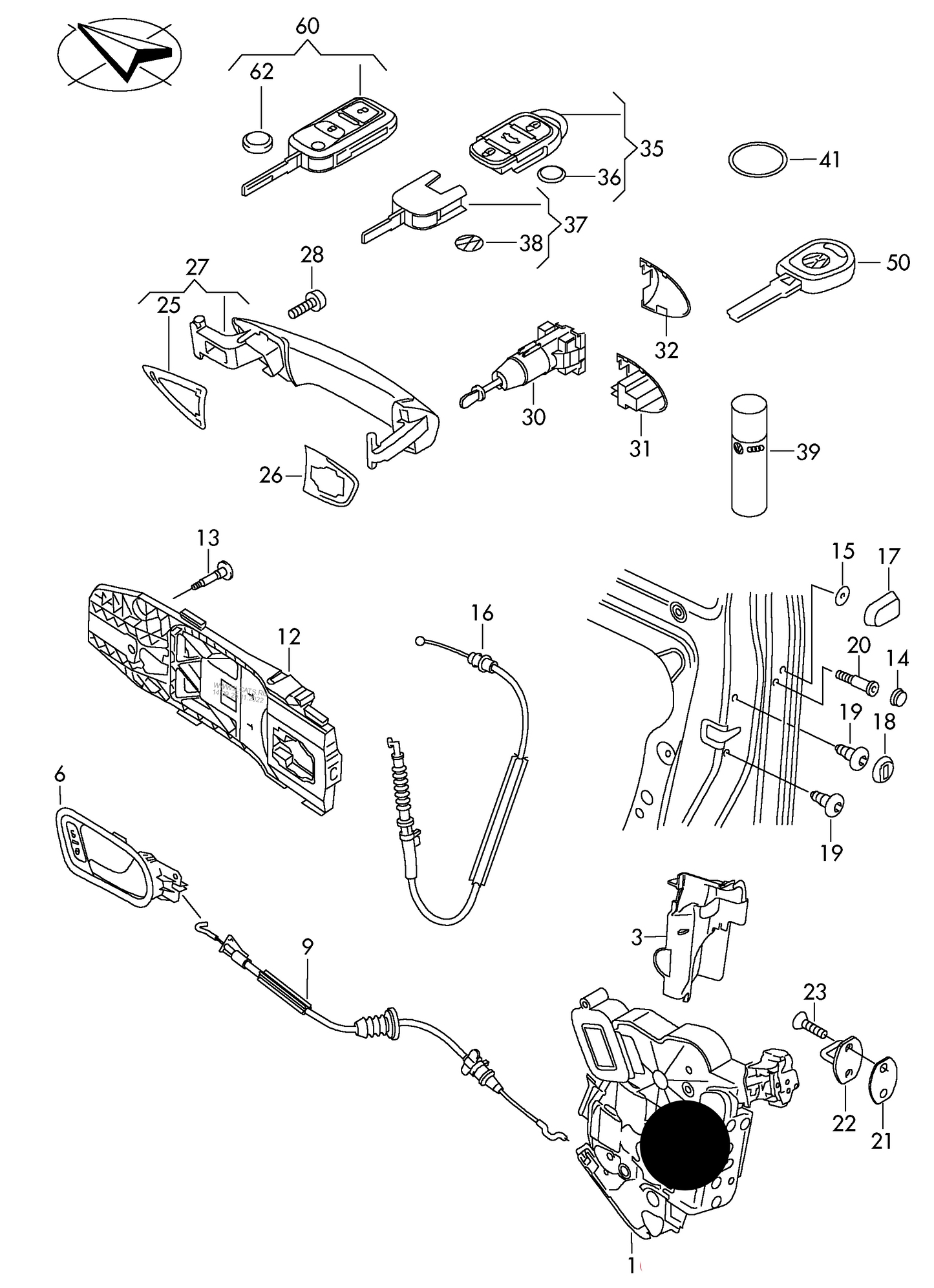 179144 RHD Nearside inner door lock with actuator 9pin