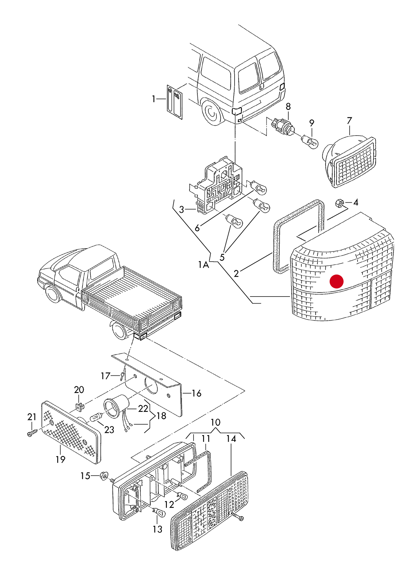 LL9087 Depo Tail Lamp Cluster Nearside (Left) VW T4 1990–2003 w/o Bulb Holder