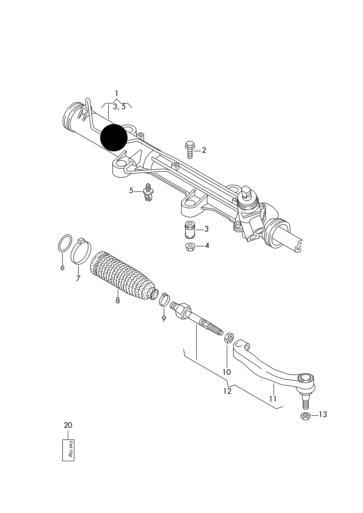 110687A NEW RHD Steering Rack T5/T6 Hydraulic, with tie rods, without tie rod ends