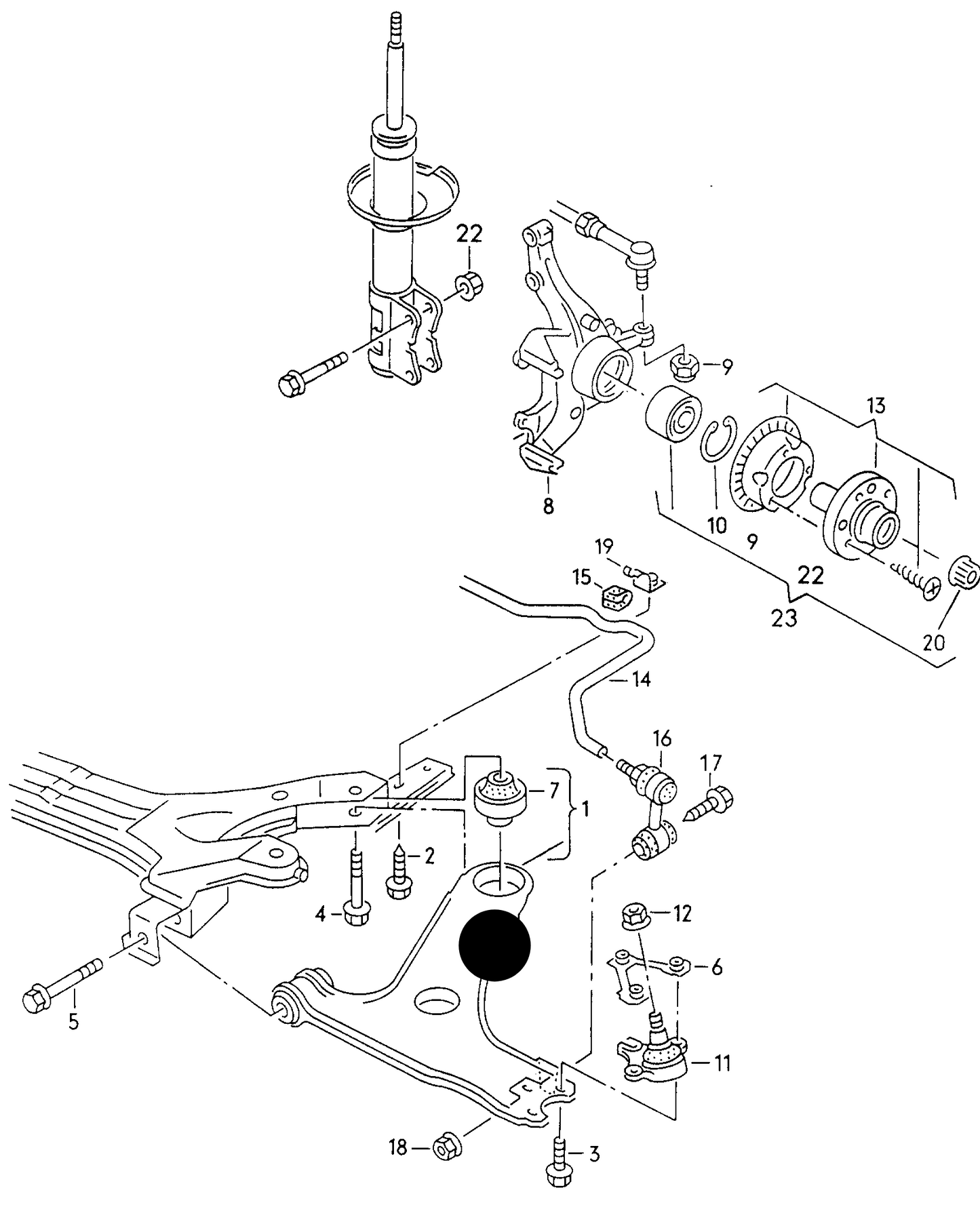 107025 Front Wishbone-Right incl Bushes Golf mk3 gti