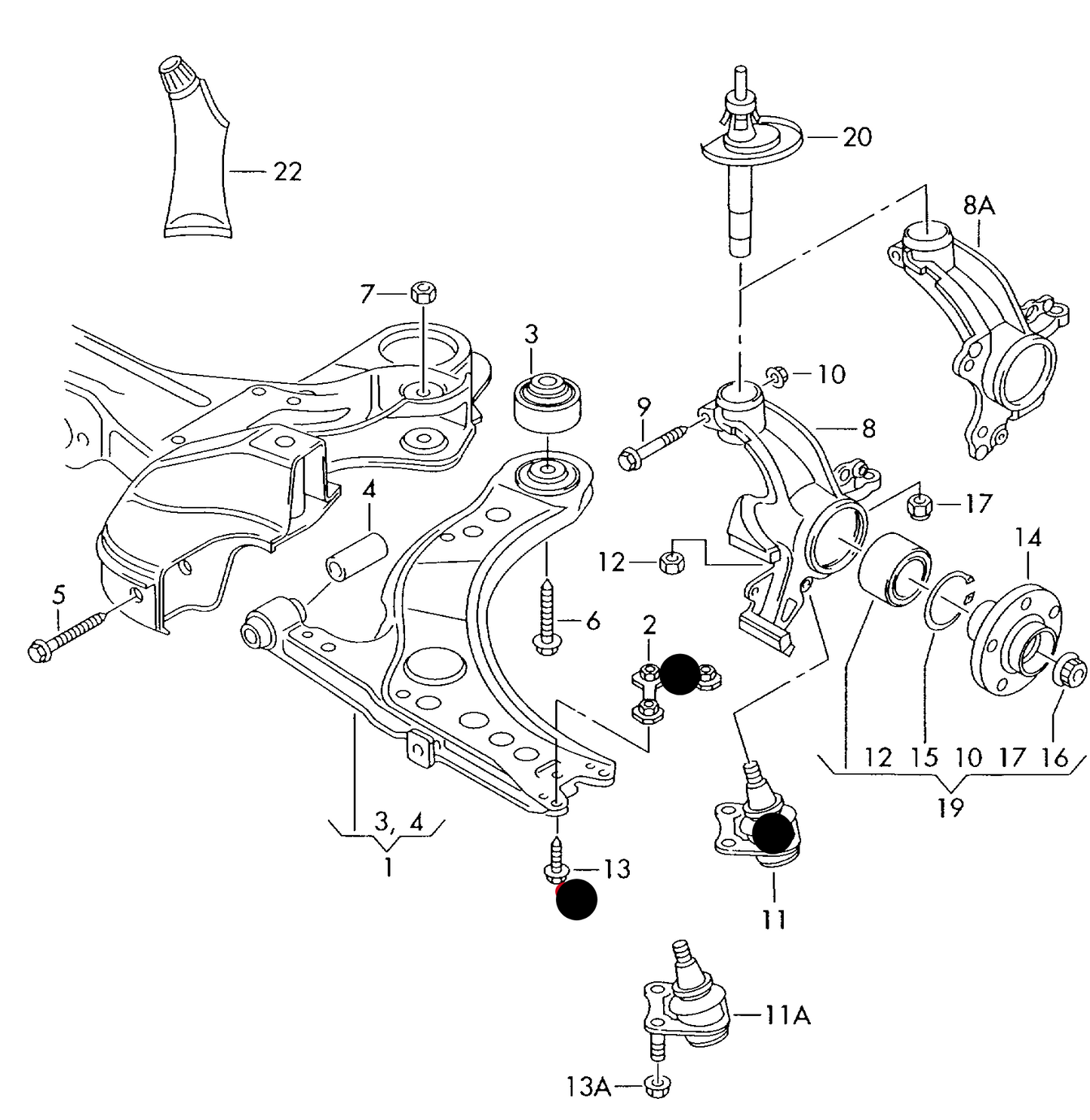 107702 Optimal Front Ball Joint-Right Lower Golf mk4/Bora/Audi A3 96>