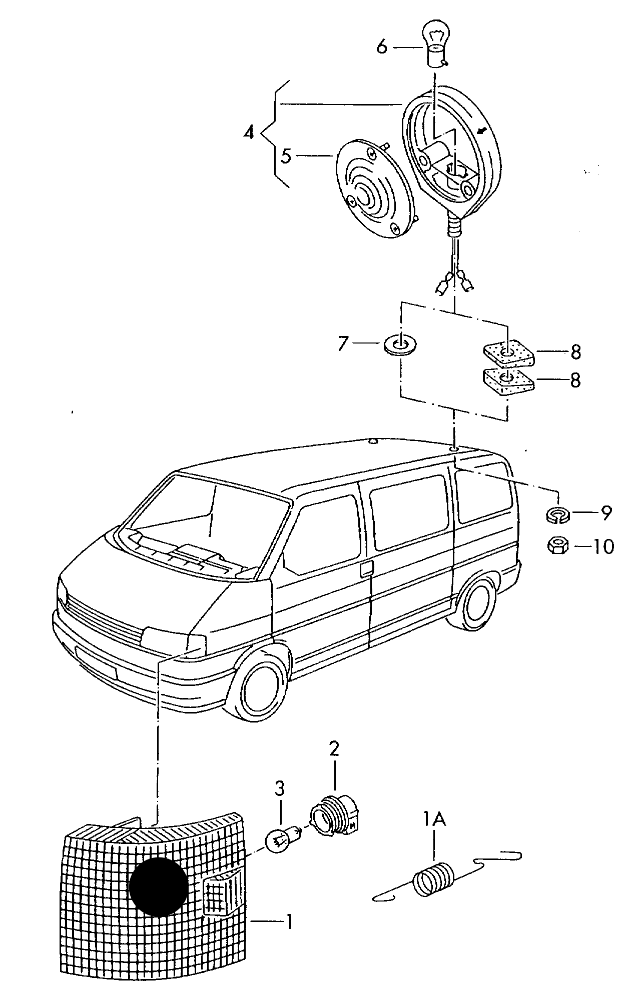 104112 Front Amber Indicator Body and Lens Nearside (Left) VW T4 Short Nose PR-ACO 1990–2003