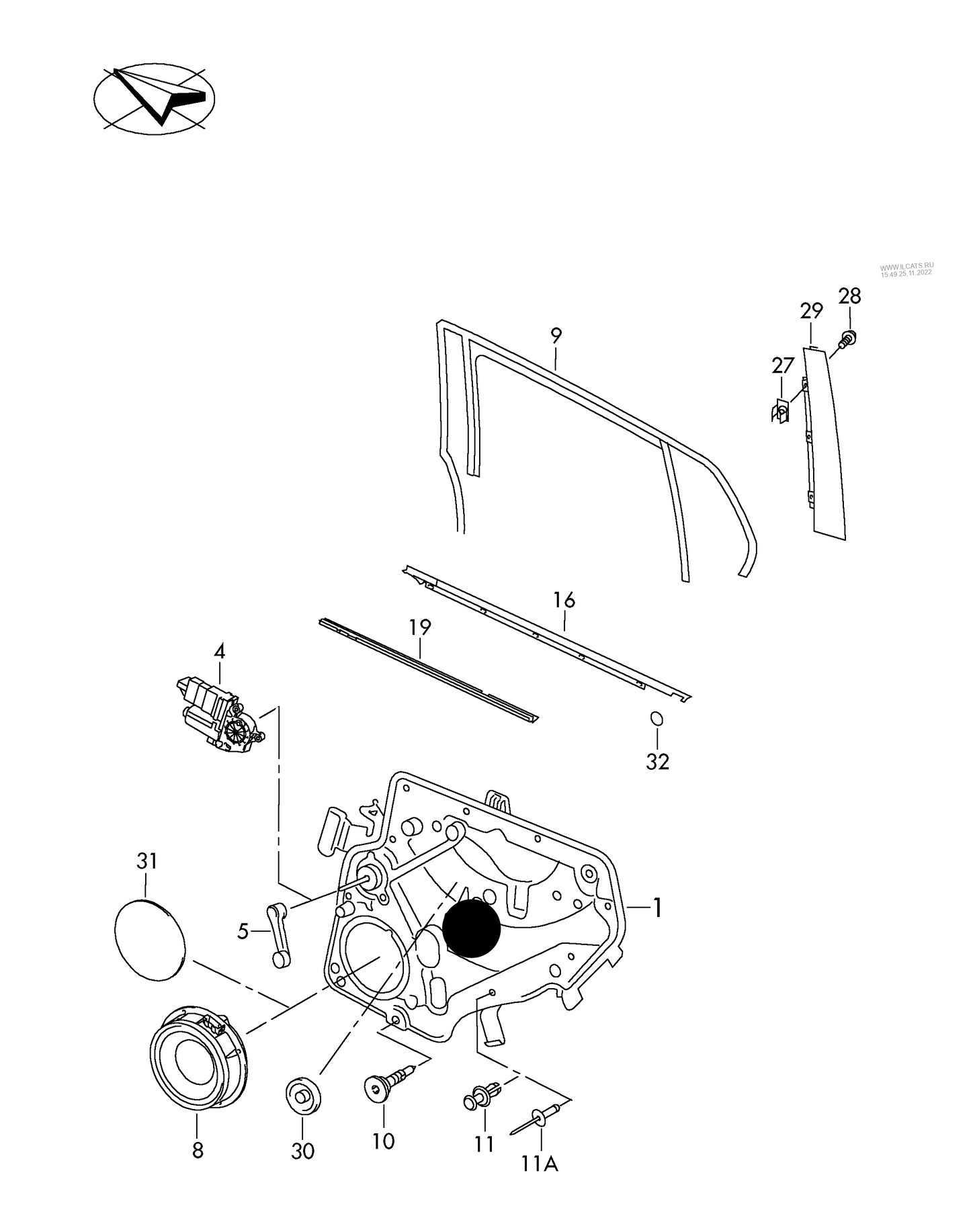 113884 O/S/R window regulator without motor for models with electrically operated windows left PR-4R4