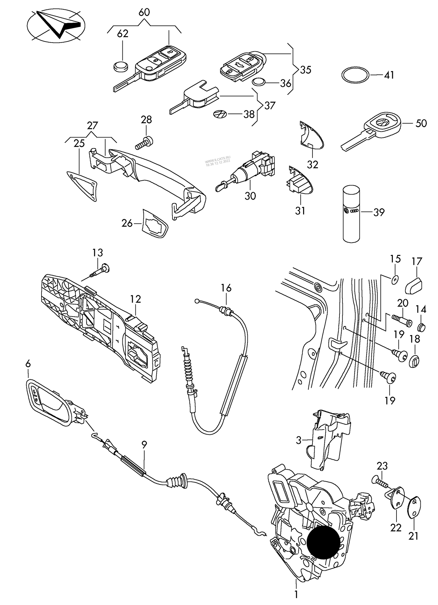 15011 Door Lock Front, Driverside Side, Right rhd PR-4K3