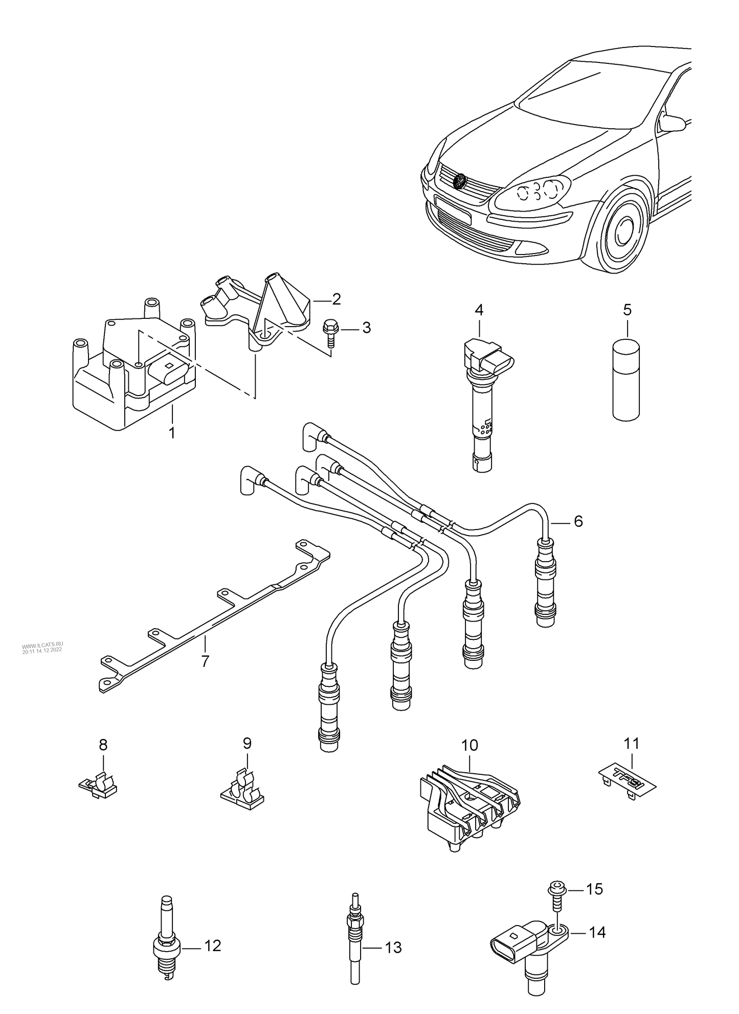(6) 108961 Ignition Lead Set 1.6 8V 98> 102BHP AVU/BRQ,cylinders 1-4 AYD,BFS,BSE.BSF, CCSA,CHGA, CMXA