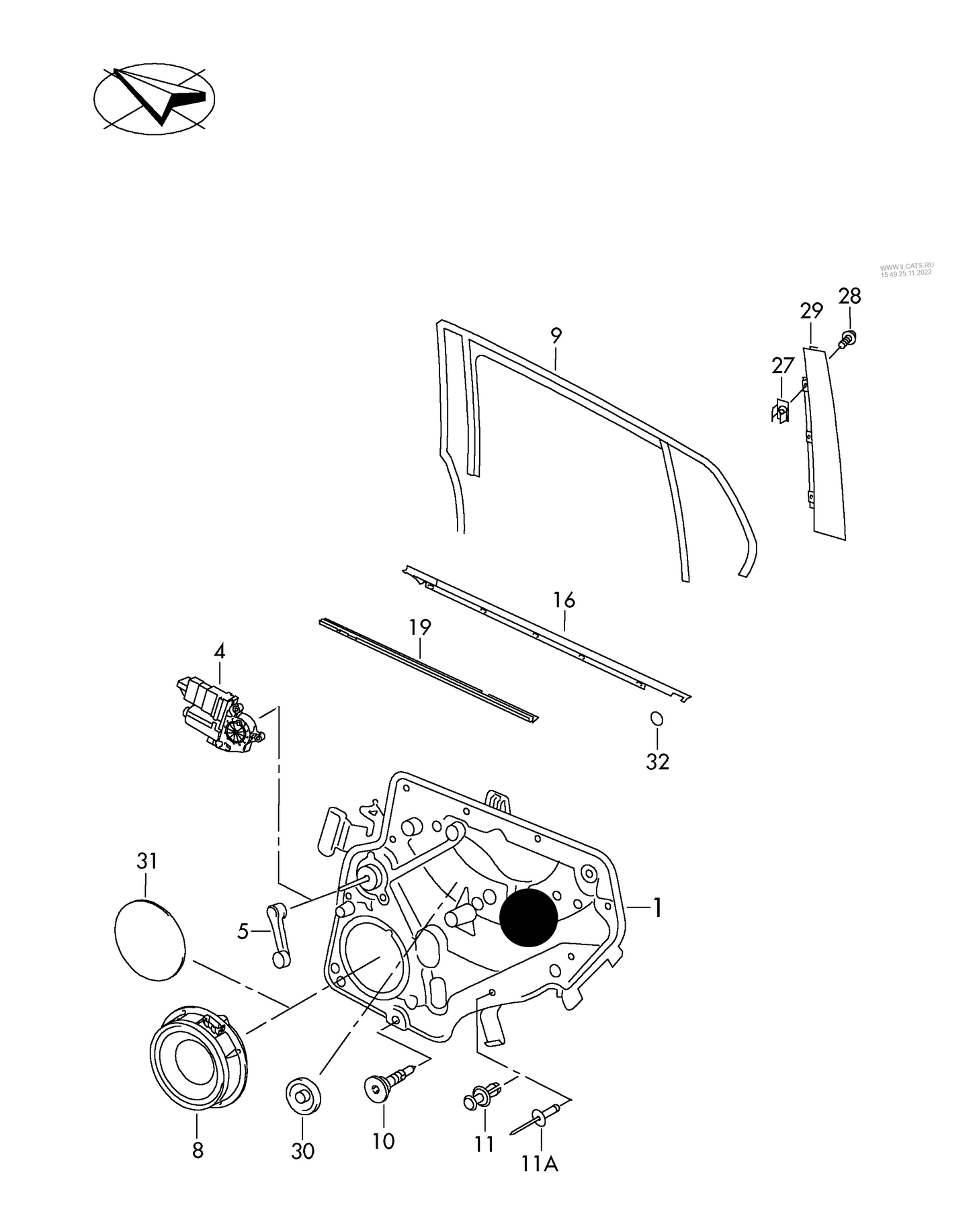 113885 N/S/R window regulator without motor for models with electrically operated windows left PR-4R4
