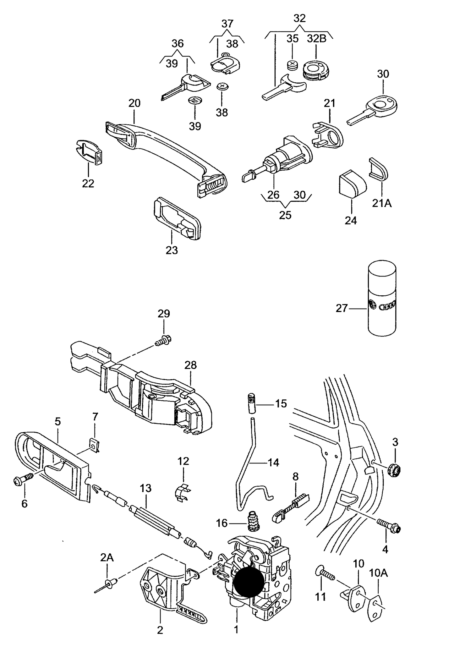 115141 Left Front RHD Inner Door Lock with actuator 'right-hand drive vehicles' T5 PR-4K1,4K3