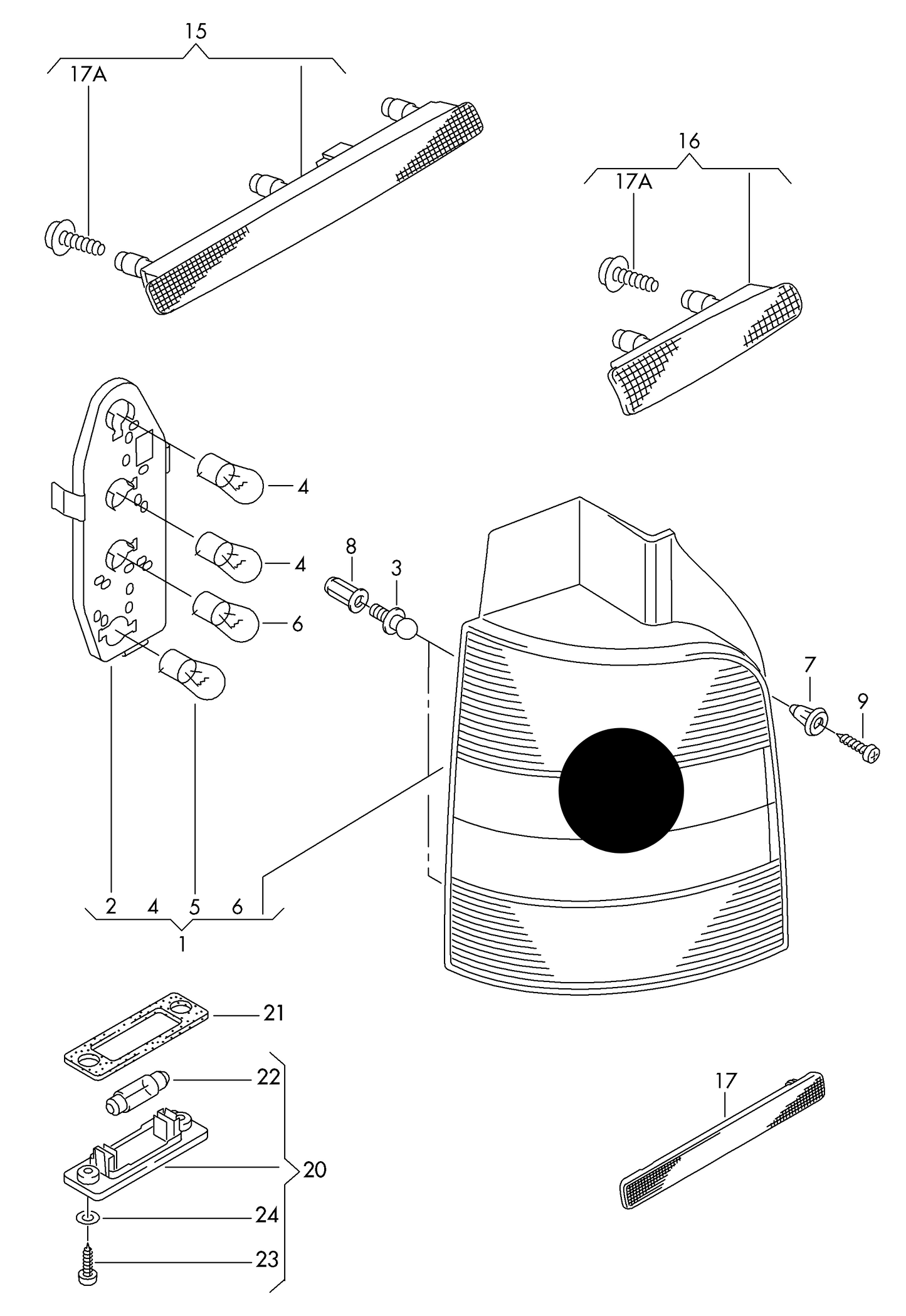 LL9044 O/S Rear lamp without bulb holder T5 for vehicles with large tailgate