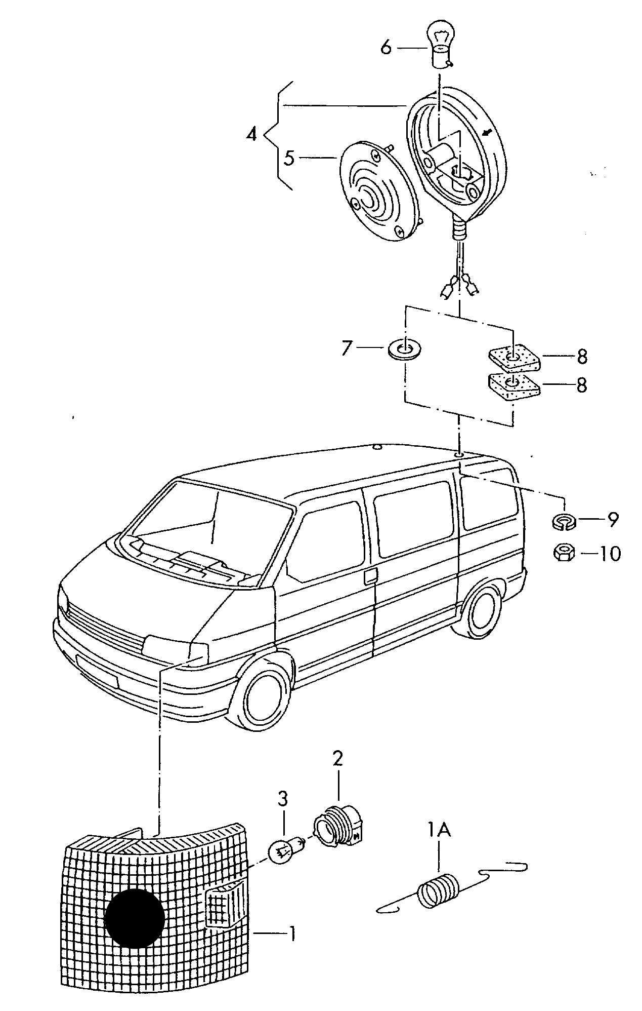 104113 Front Amber Indicator Body and Lens Offside (Right) VW T4 Short Nose PR-ACO 1990–2003