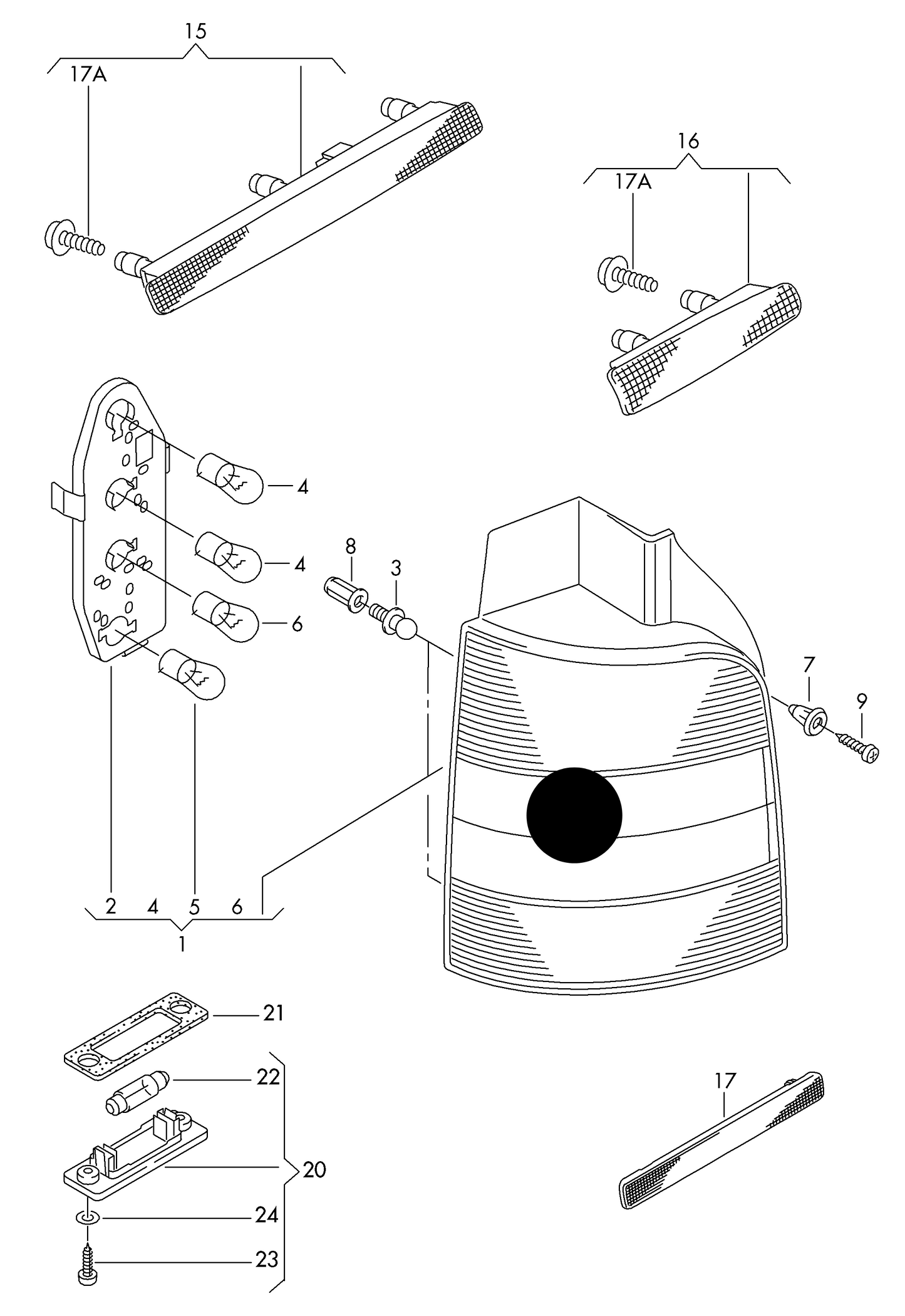 LL9045 N/S Rear lamp without bulb holder T5 for vehicles with large tailgate