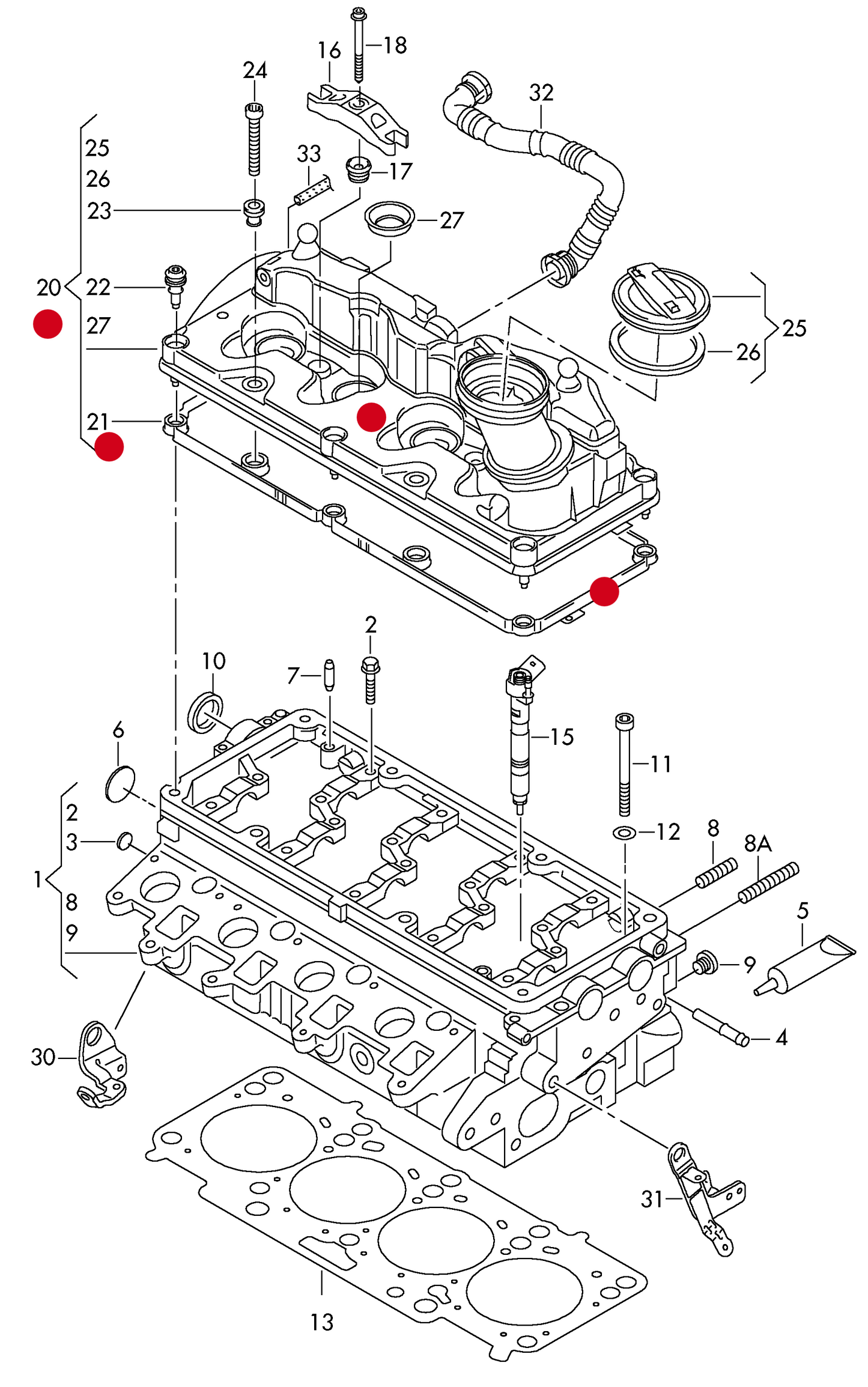 176085 Rocker Cover without vent valve, with gasket T5 7E/7E.1 2.0tdi 16v