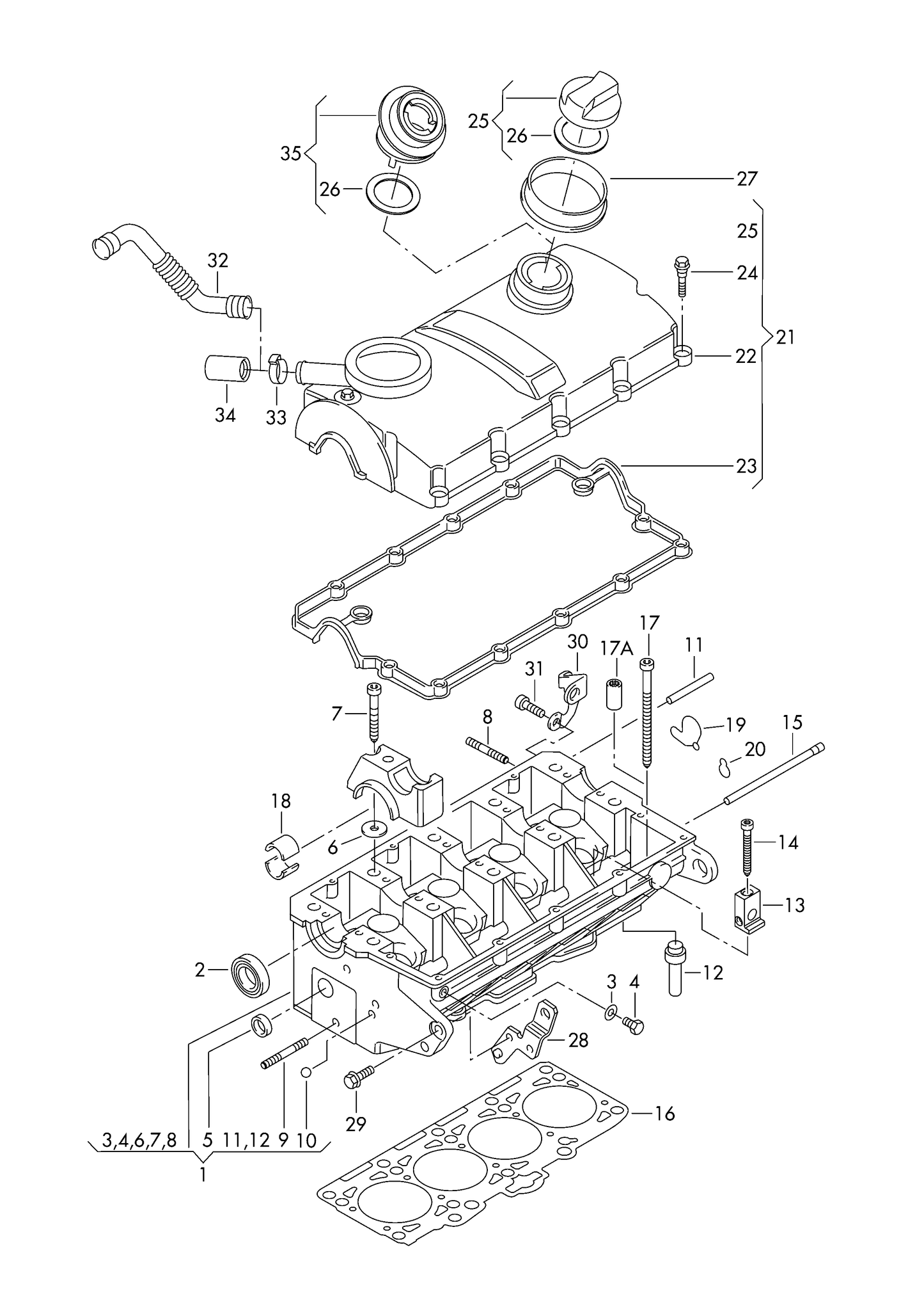120121 Rocker cover & gasket including 13 bolts & cap & Valve AXC,BRR,AXB, BRS