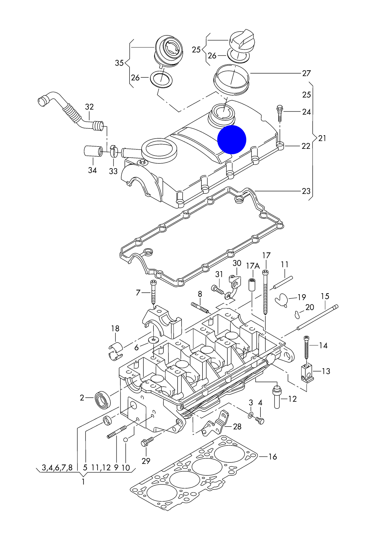 120121 Rocker cover & gasket including 13 bolts & cap & Valve AXC,BRR,AXB, BRS