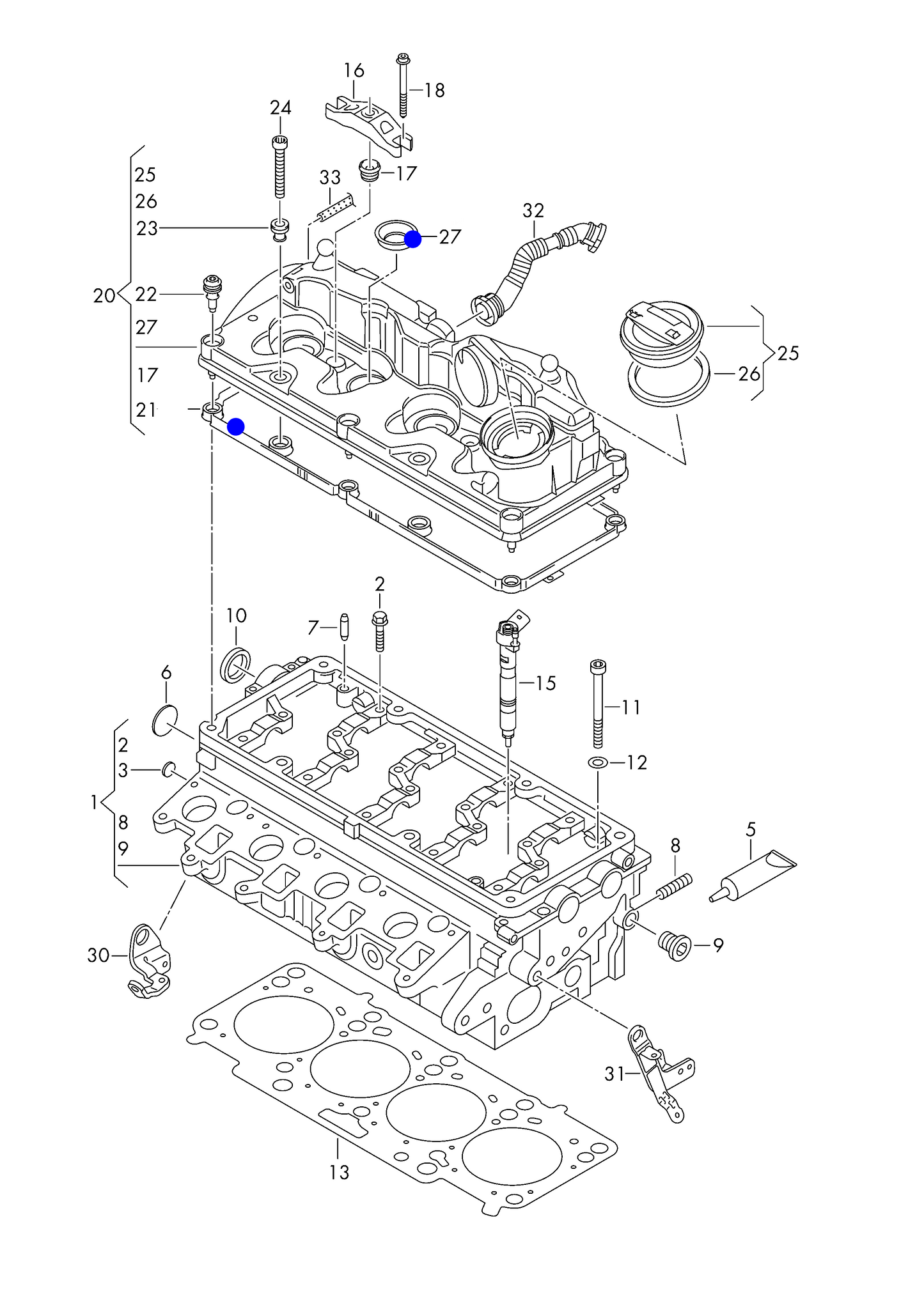 112909KP1 Rocker Cover Gasket incl 4x Injector Seals 1.6TDI/2.0TDI CR