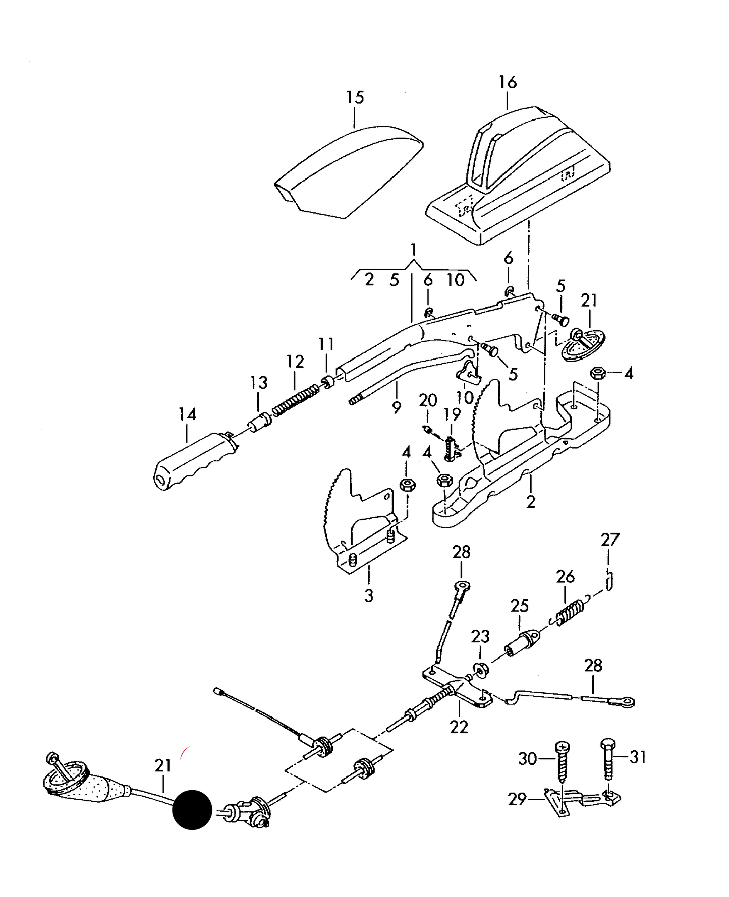 32-0767 Vika Front Handbrake cable with roller and seal T4 98>03 F 70-W-039 001>>*