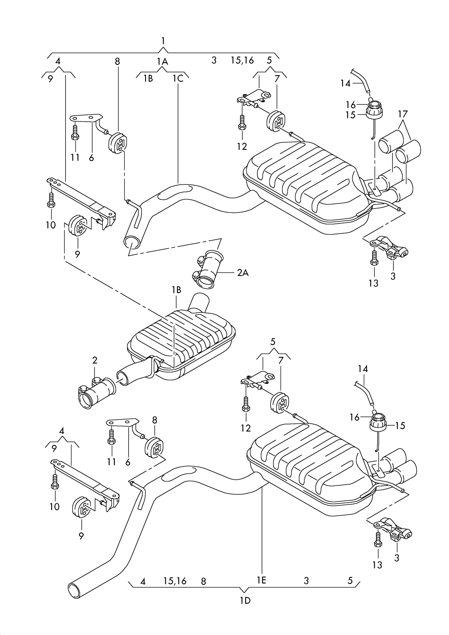 (1D) AS-392 Rear Exh silencer & pipe for AUDI A3 Sportback (8PA) AXX,BWA+ PR-2JD,2JY