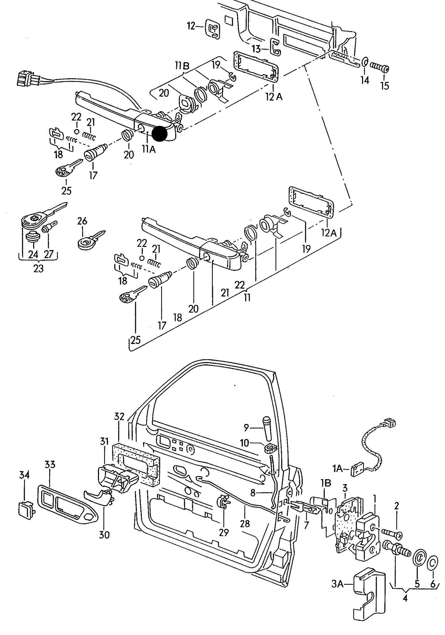 108666 Topran Door Handle & Keys-Left VW Passat 1988>1991 with central locking >>31-NB100000/31-NE195000