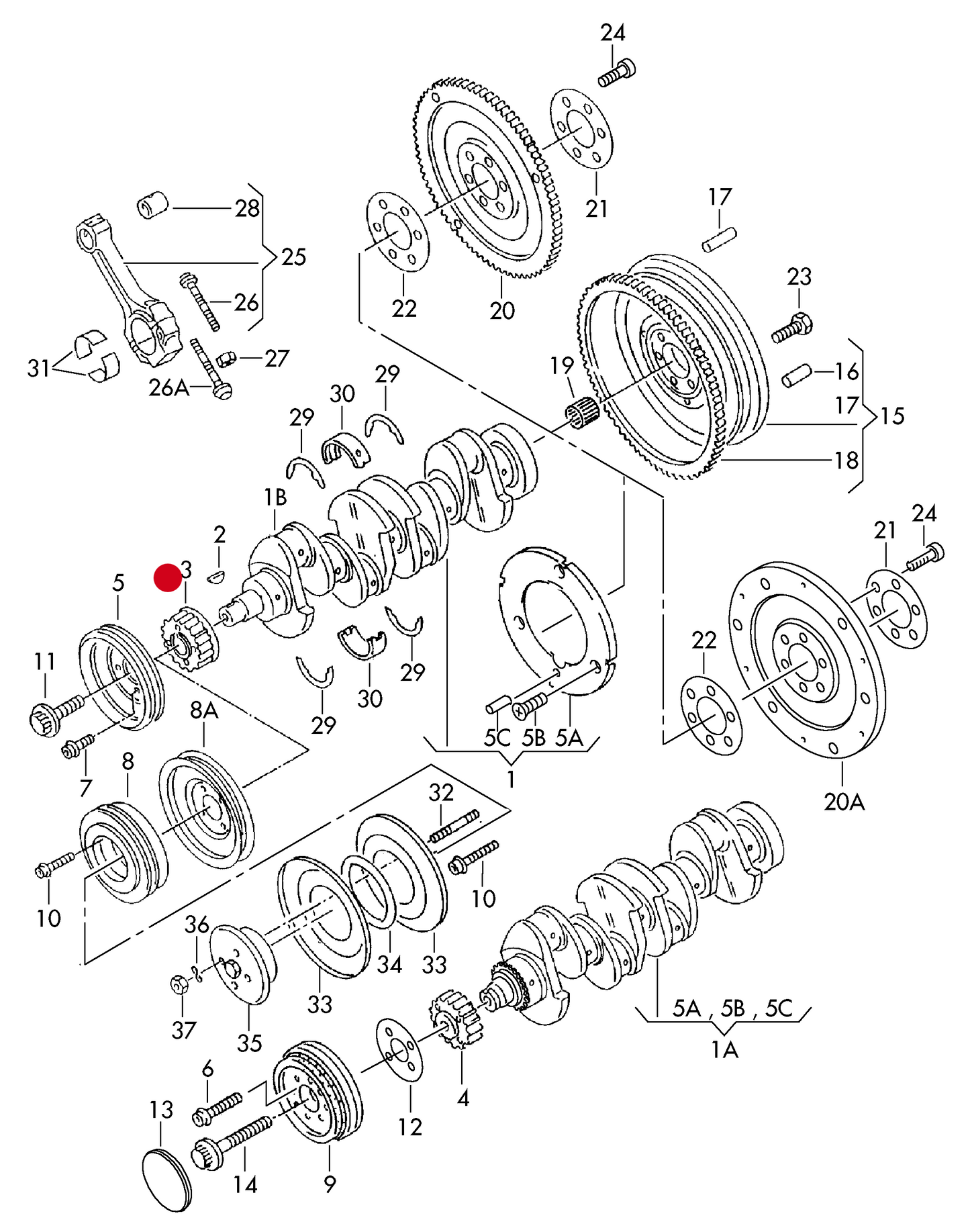 (3) 100833 crankshaft gear 1.8/2.0 AAM,ABS,2E