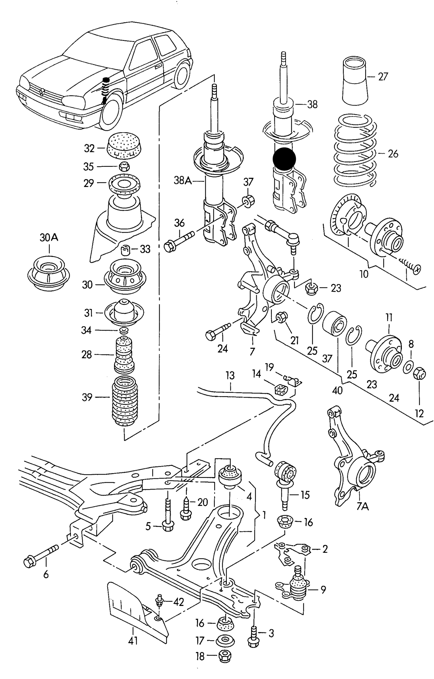 103494T PAIR of GAS Front Suspension Struts Golf mk2 90>/Golf mk3 >95